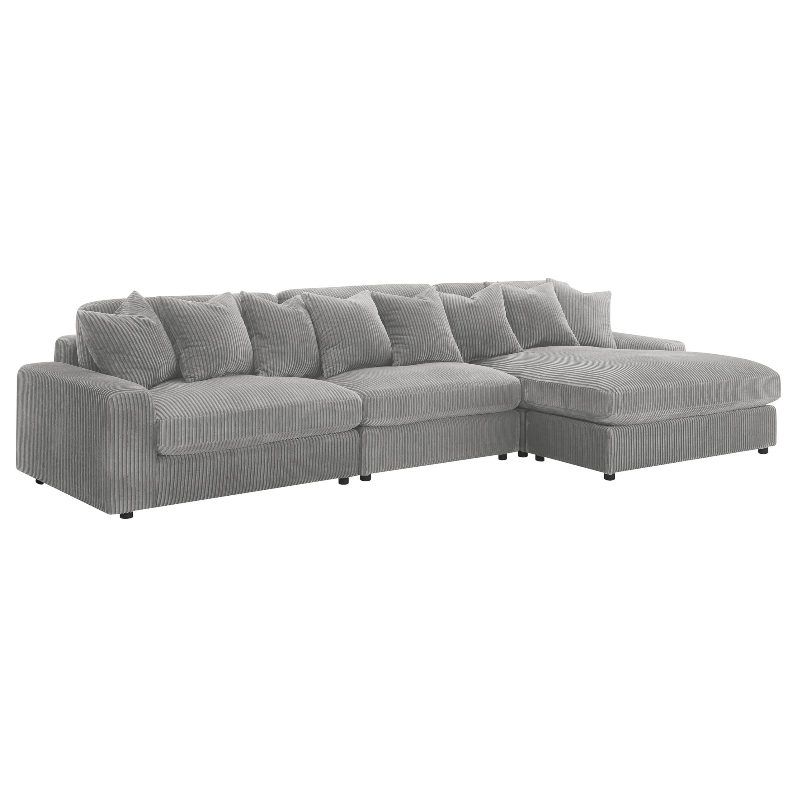 Lain 3pc Sectional Sofa with Reversible Chaise, 8 Throw PIllows, Gray