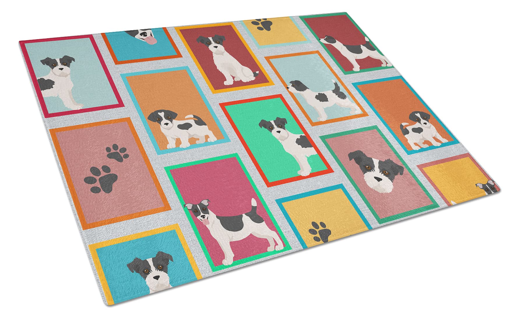 Carolines Treasures MLM1113LCB Lots of Jack Russell Terrier Glass Cutting Board Large Decorative Tempered Glass Kitchen Cutting and Serving Board Large Size Chopping Board
