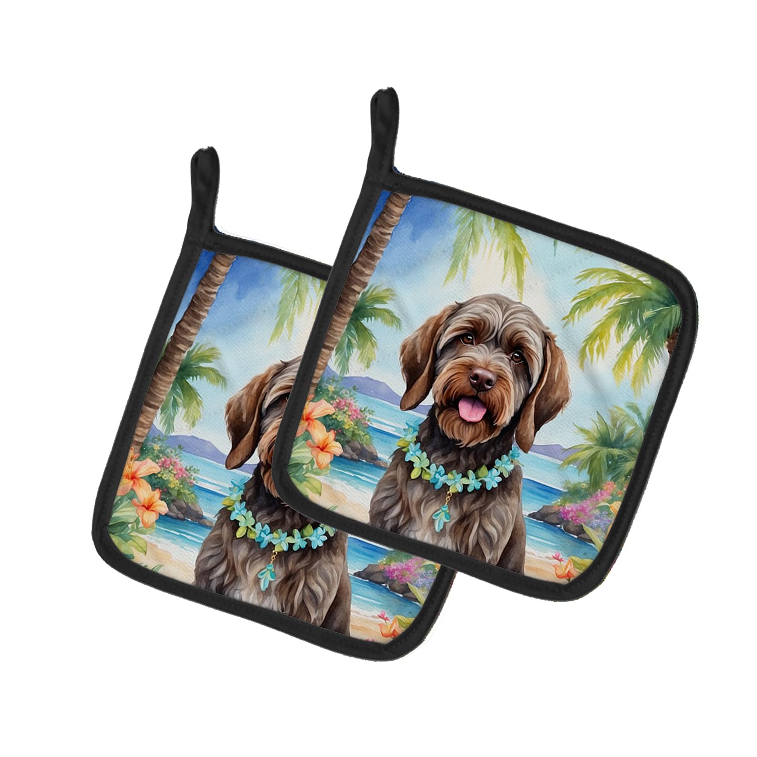 Wirehaired Pointing Griffon Luau Pair of Pot Holders