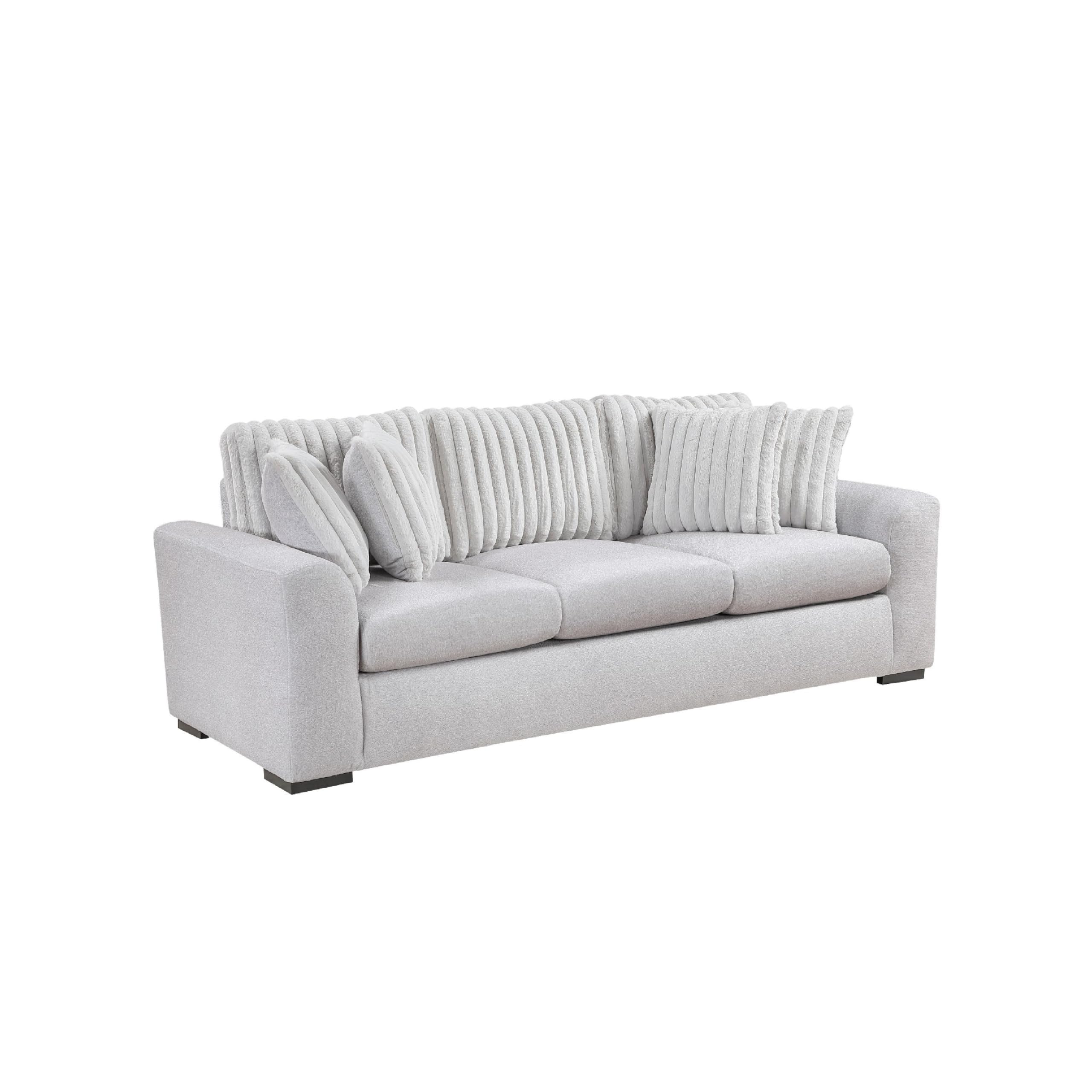 Zian Sofa, Light Gray Microfiber and Corduroy, 4 Matching Pillows, 92 Inch