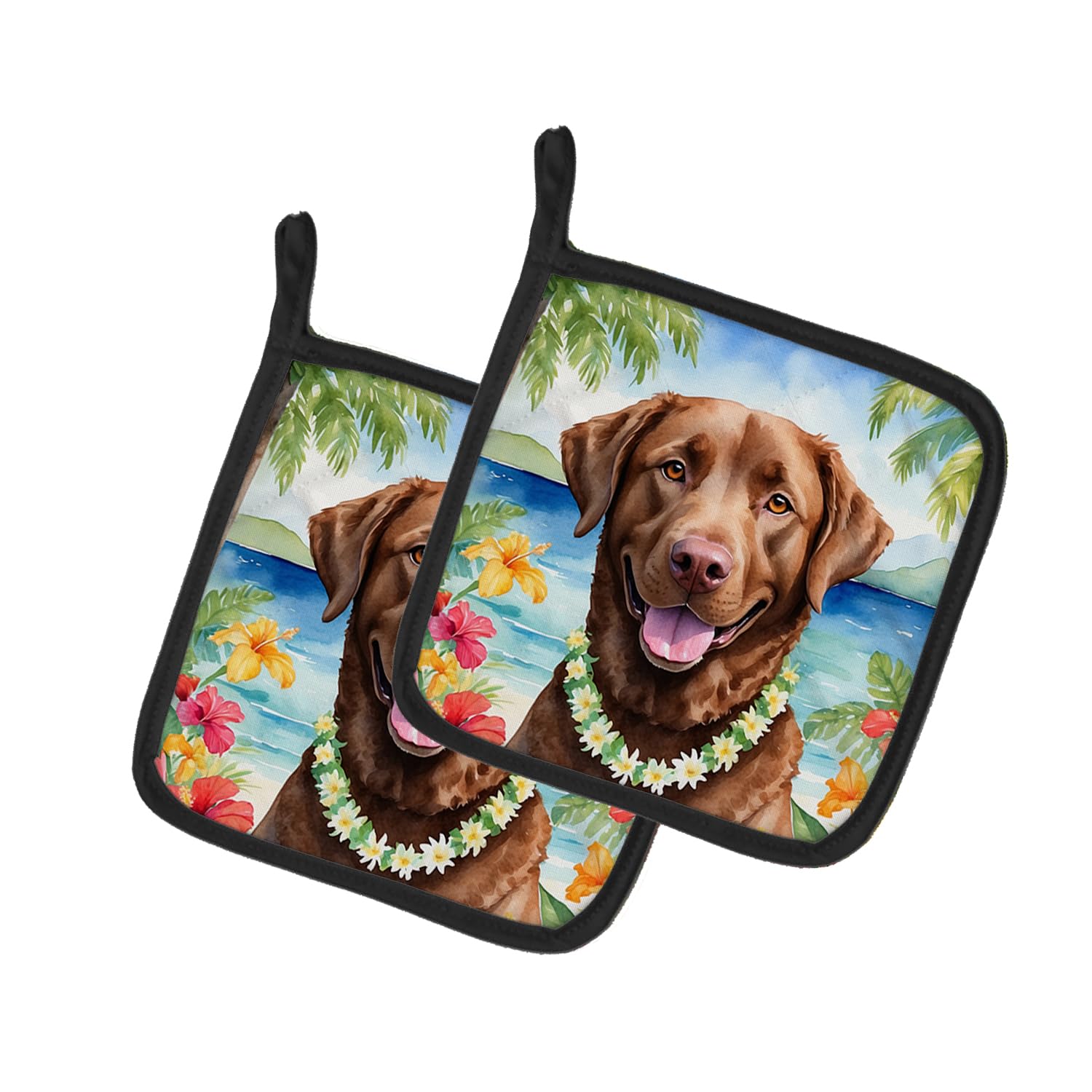 Chesapeake Bay Retriever Luau Pair of Pot Holders