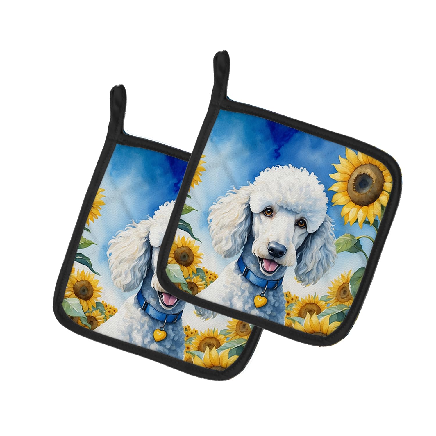 White Poodle in Sunflowers Pair of Pot Holders