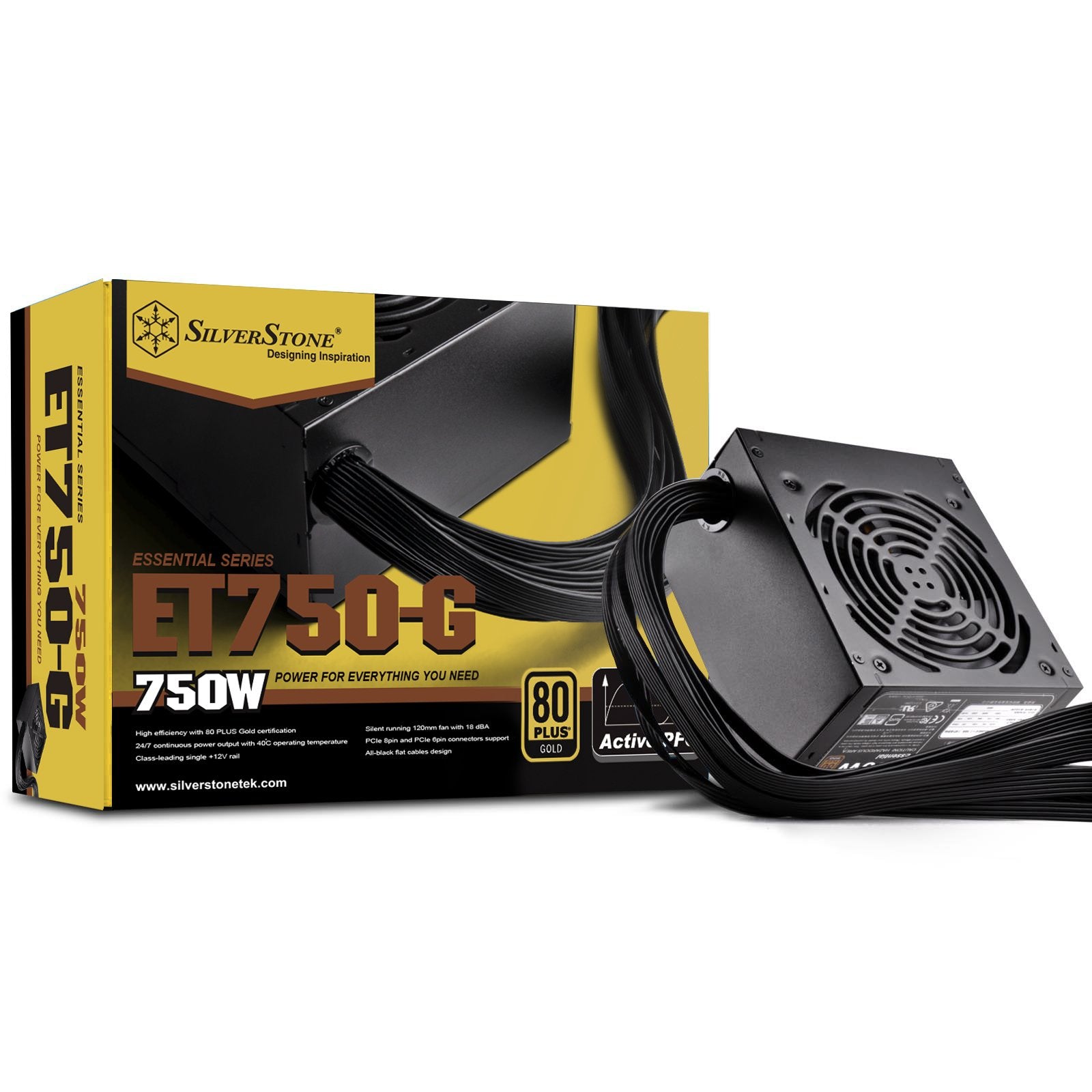 750W,ATX form factor, single +12V rails with 45A output, Silent 120mmFan with 18dBA minimum, efficiency 80Plus Gold certification, all flat fixed cables, 2x8/6pin PCI-E