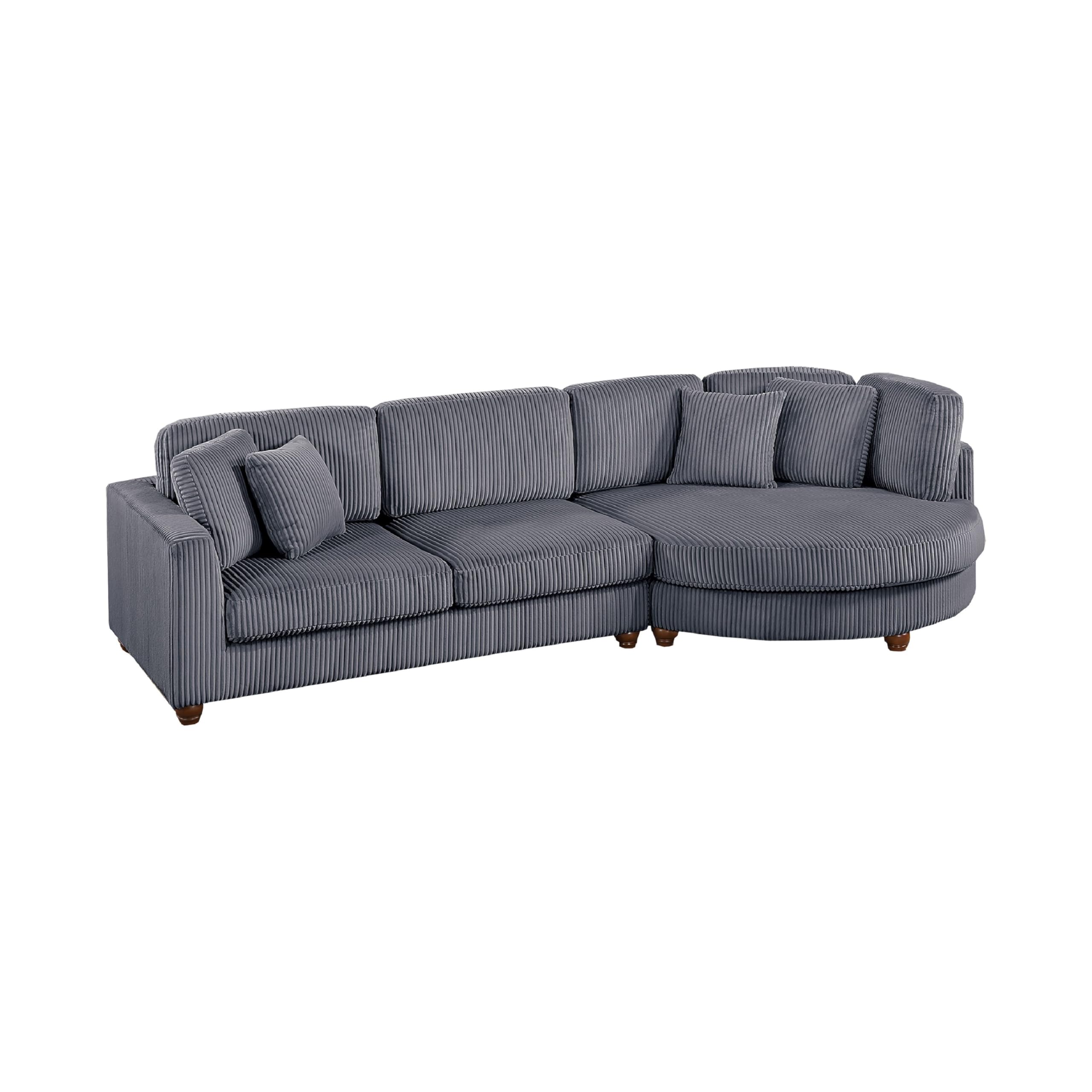 Zeo 2pc Oversize Sectional Sofa and Chaise, 4 Pillows, Gray Corduroy