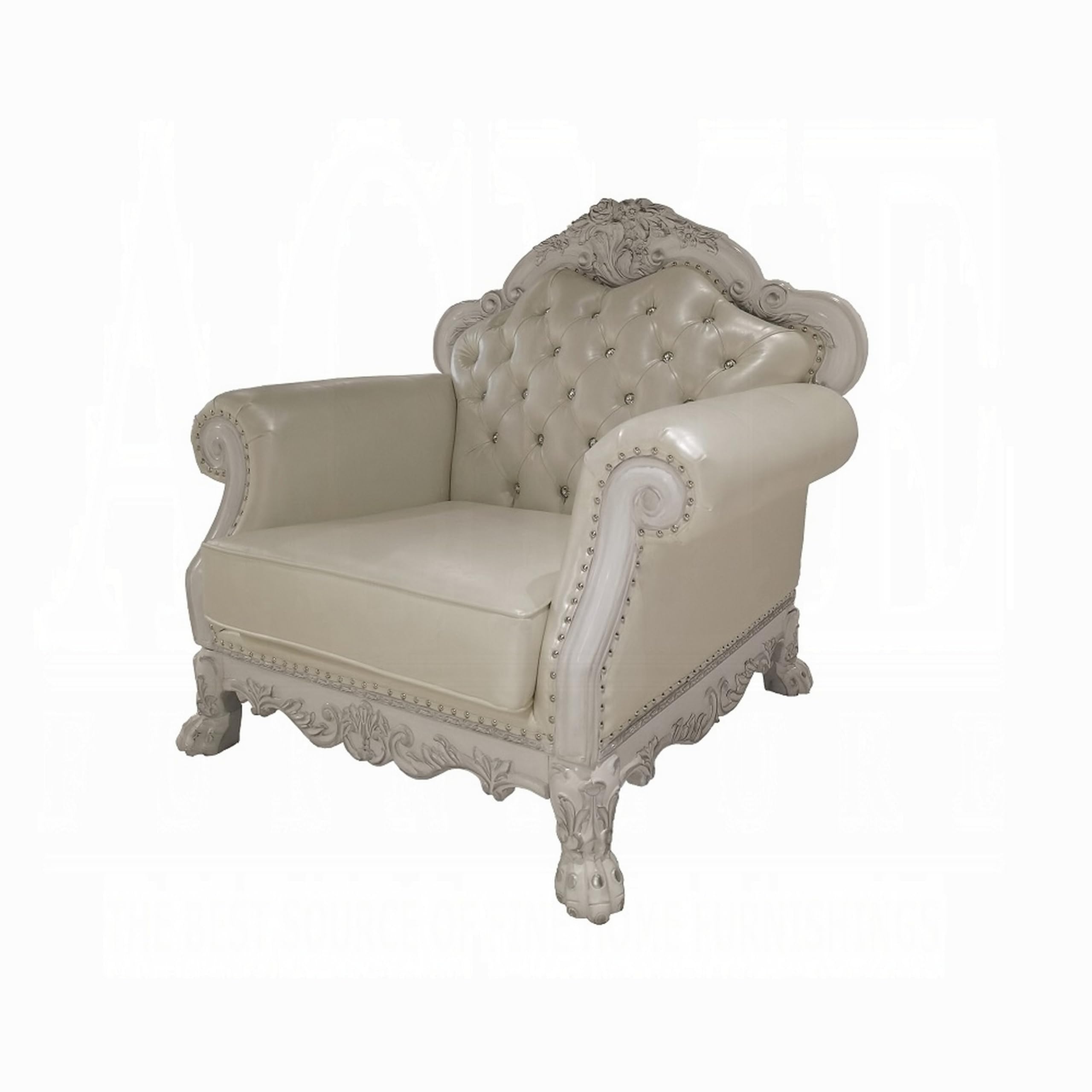 Ally Accent Chair with Claw Feet, Bone White Tufted Faux Leather