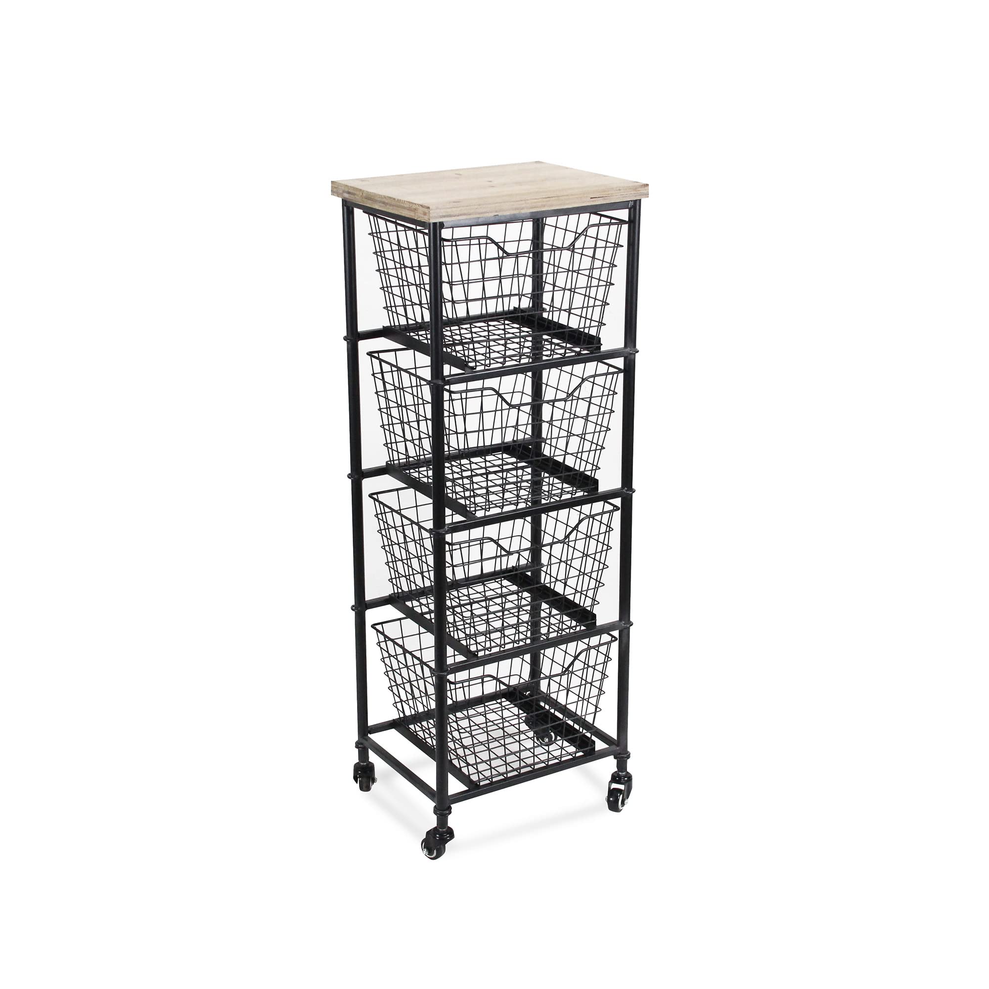 Kaelith 4 Drawer Wire & Wood Storage Cart
