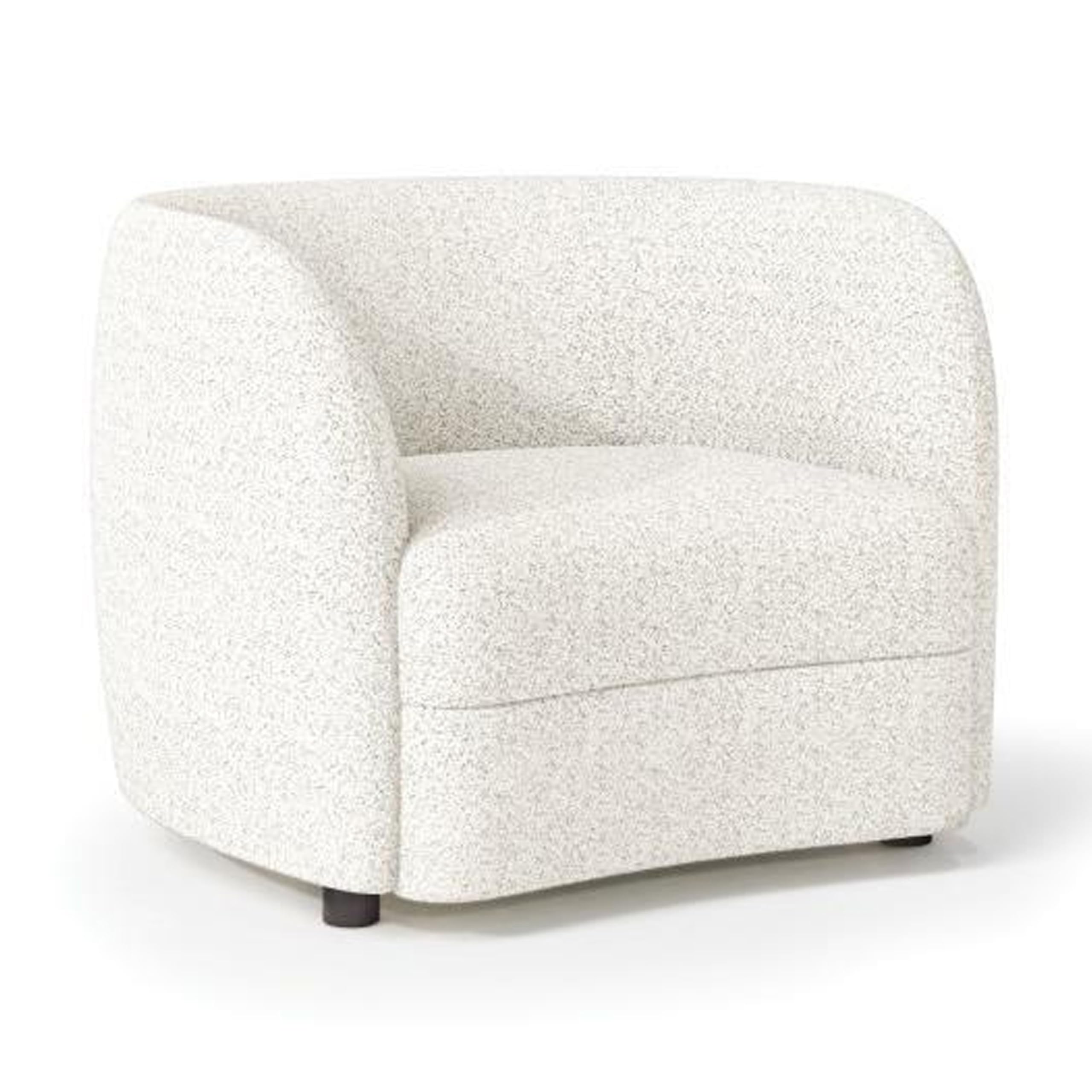 Srey Accent Chair, Plush White Boucle, Tuxedo Style Curved Backrest