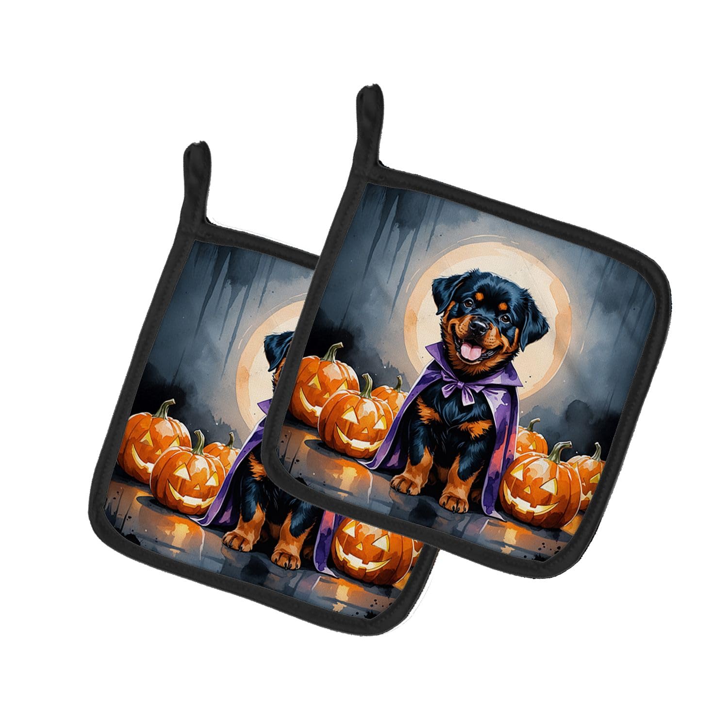 Carolines Treasures Rottweiler Puppy Halloween Pair of Pot Holders Kitchen Heat Resistant Pot Holders Sets Oven Hot Pads for Cooking Baking BBQ, 7 1/2 x 7 1/2