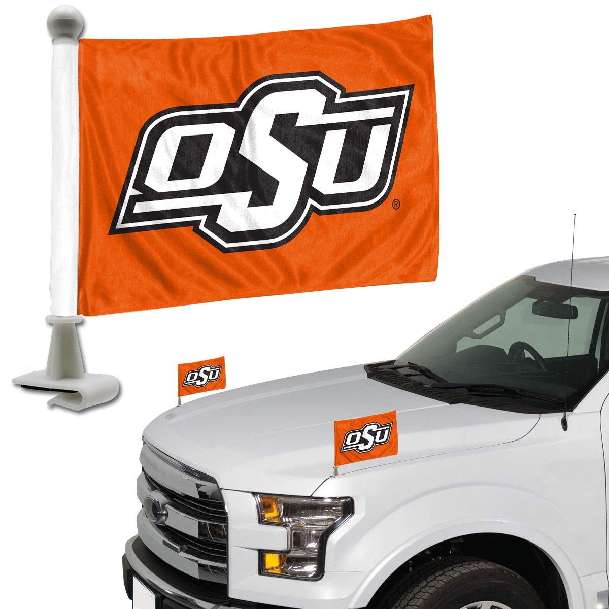 Fanmats 61924 Oklahoma State Cowboys Ambassador Car Flags - 2 Pack Mini Auto Flags, 4In X 6In, Perfect For Hood Or Trunk