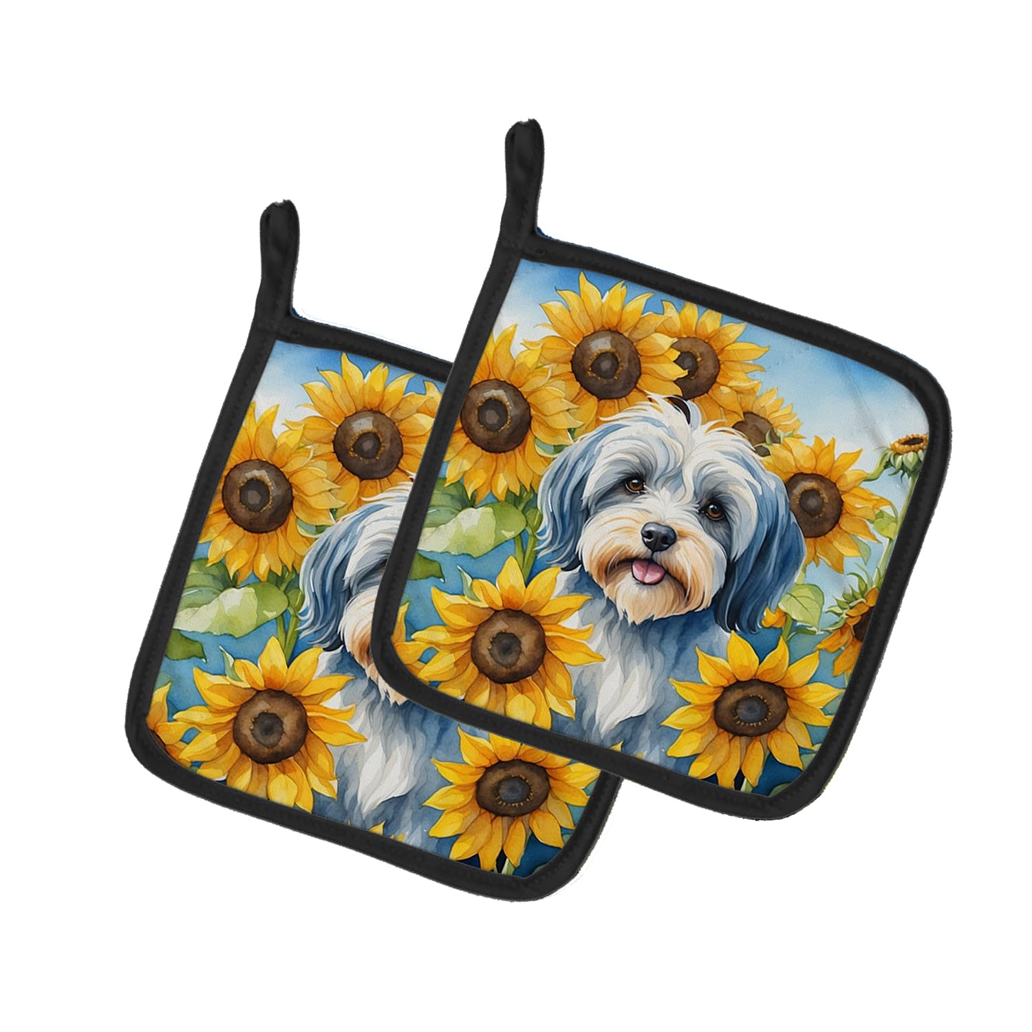 Tibetan Terrier in Sunflowers Pair of Pot Holders