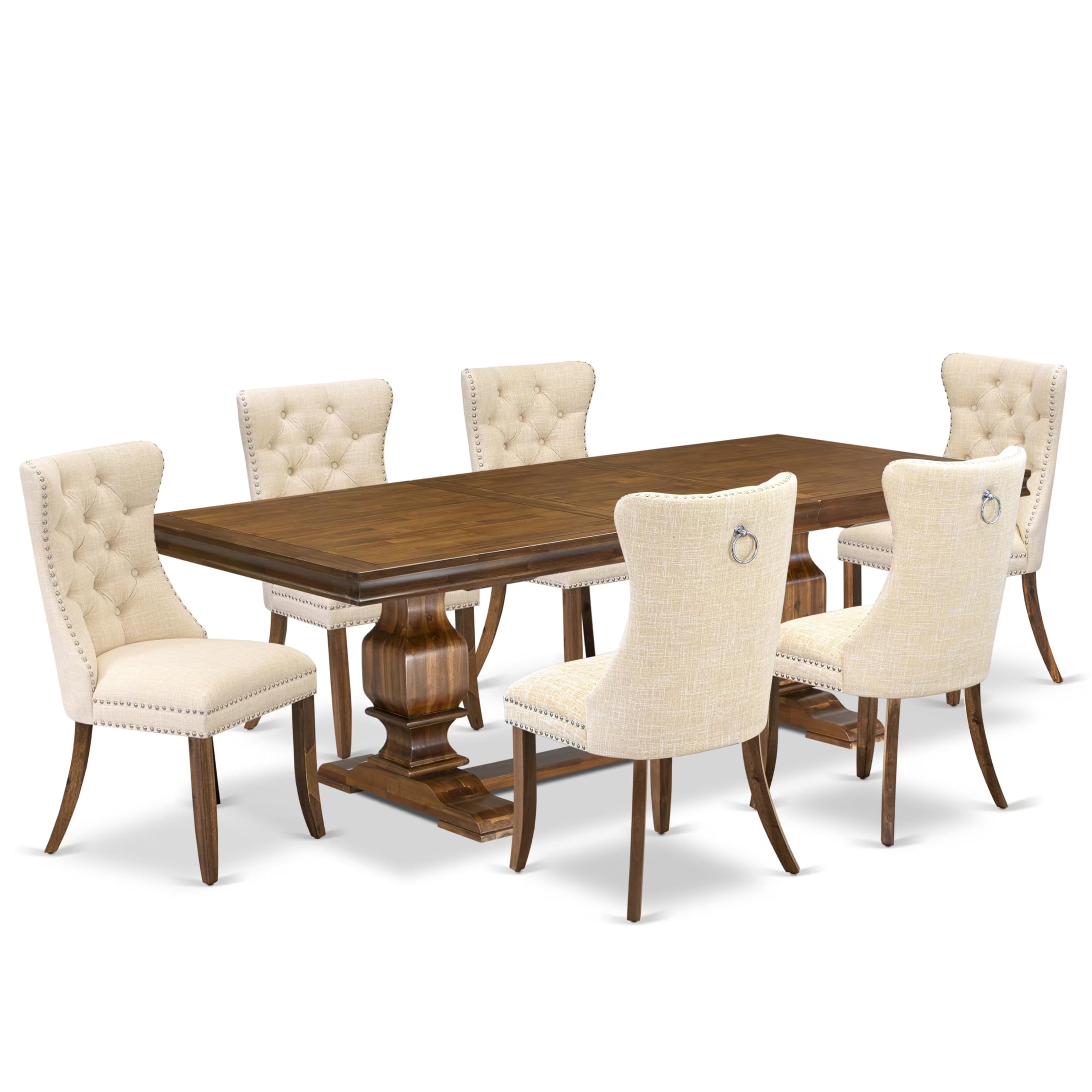 7 Pieces Dining Set Contains a Rectangle Kitchen Table and 6 Modern Chairs