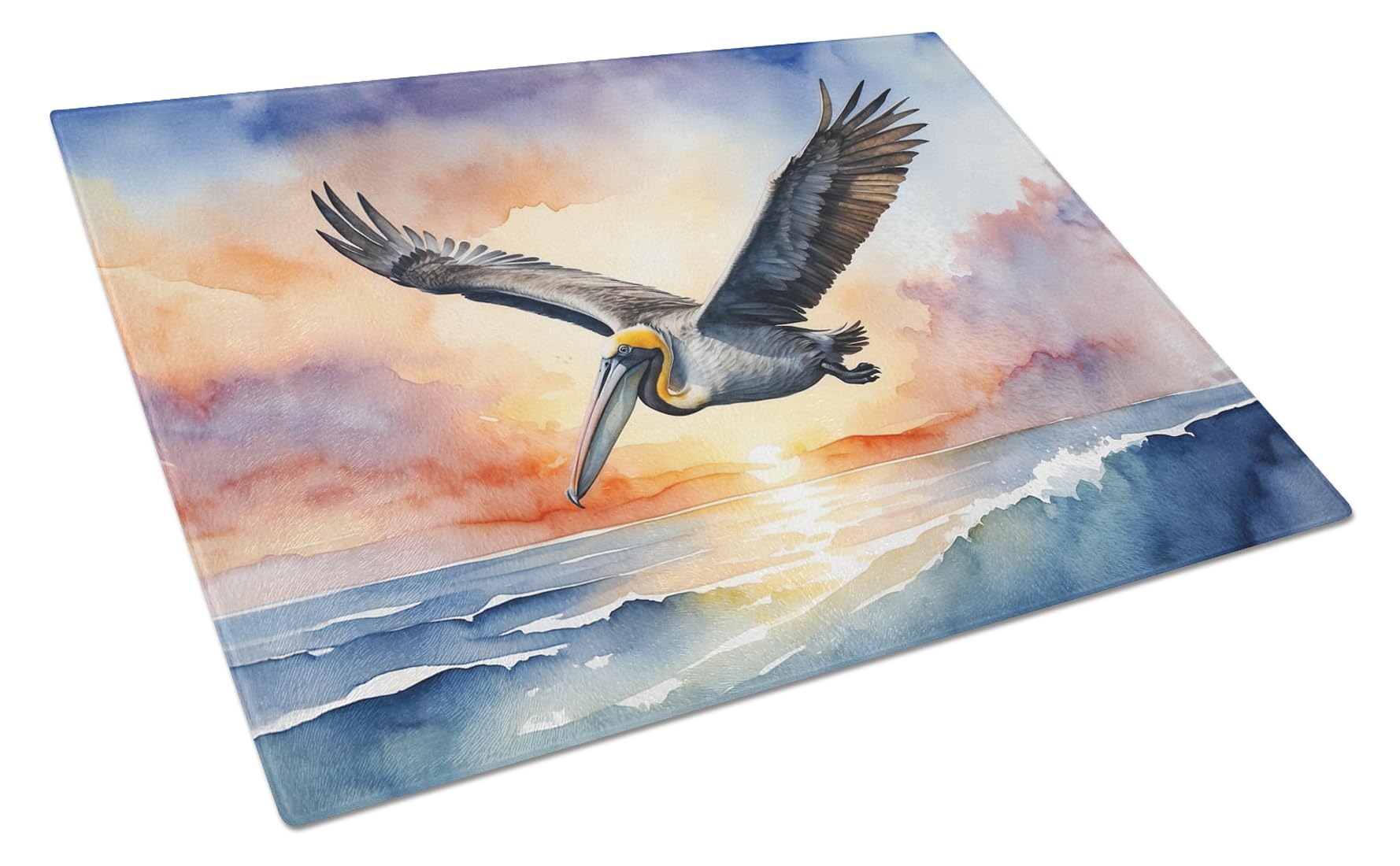 Carolines Treasures Pelican Fyling at Sunrise Glass Cutting Board Decorative Tempered Glass Kitchen Cutting and Serving Board Large Size Chopping Board