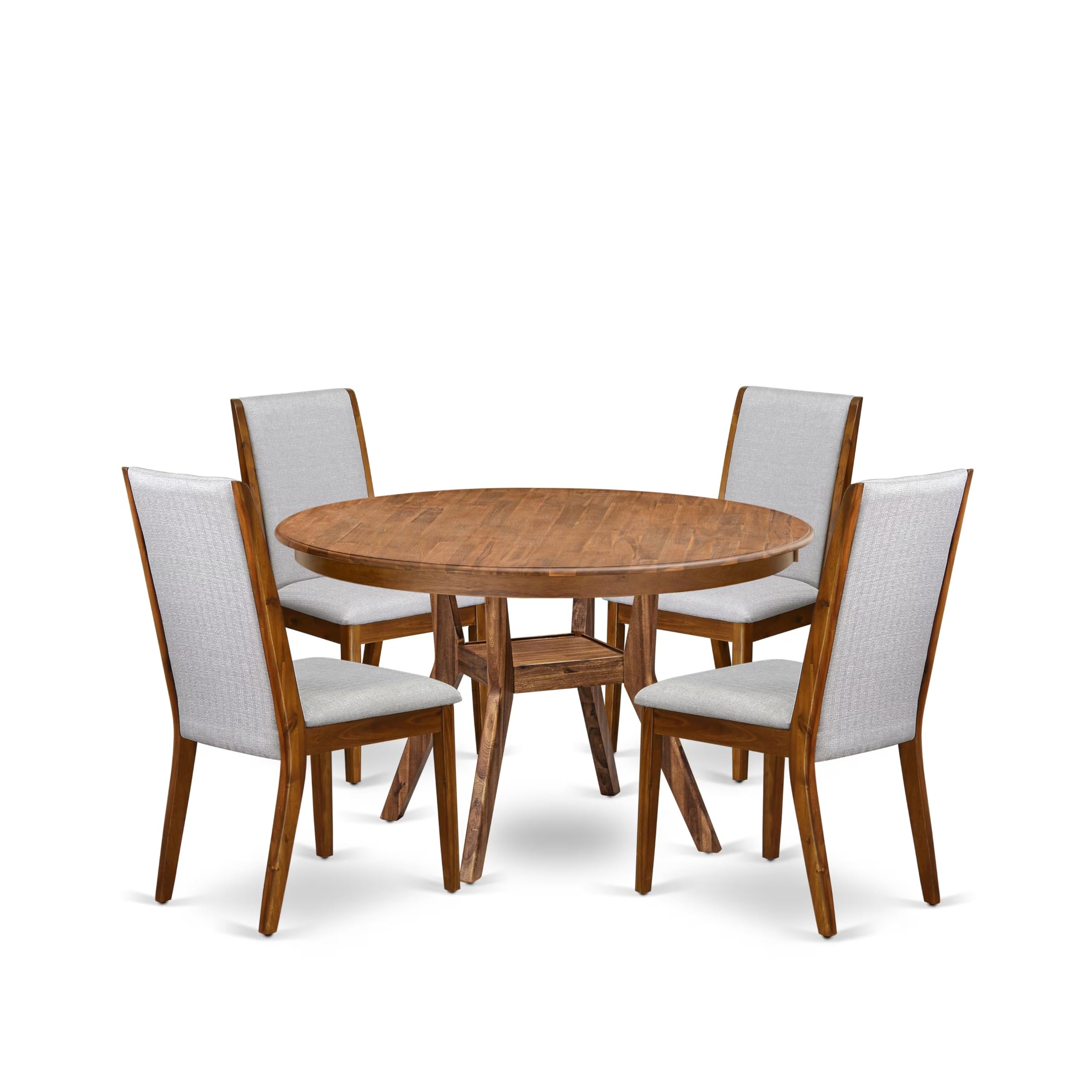 5-Piece Mid Century Dining Set Consist Of A Dining Table, 4 Grey Chair