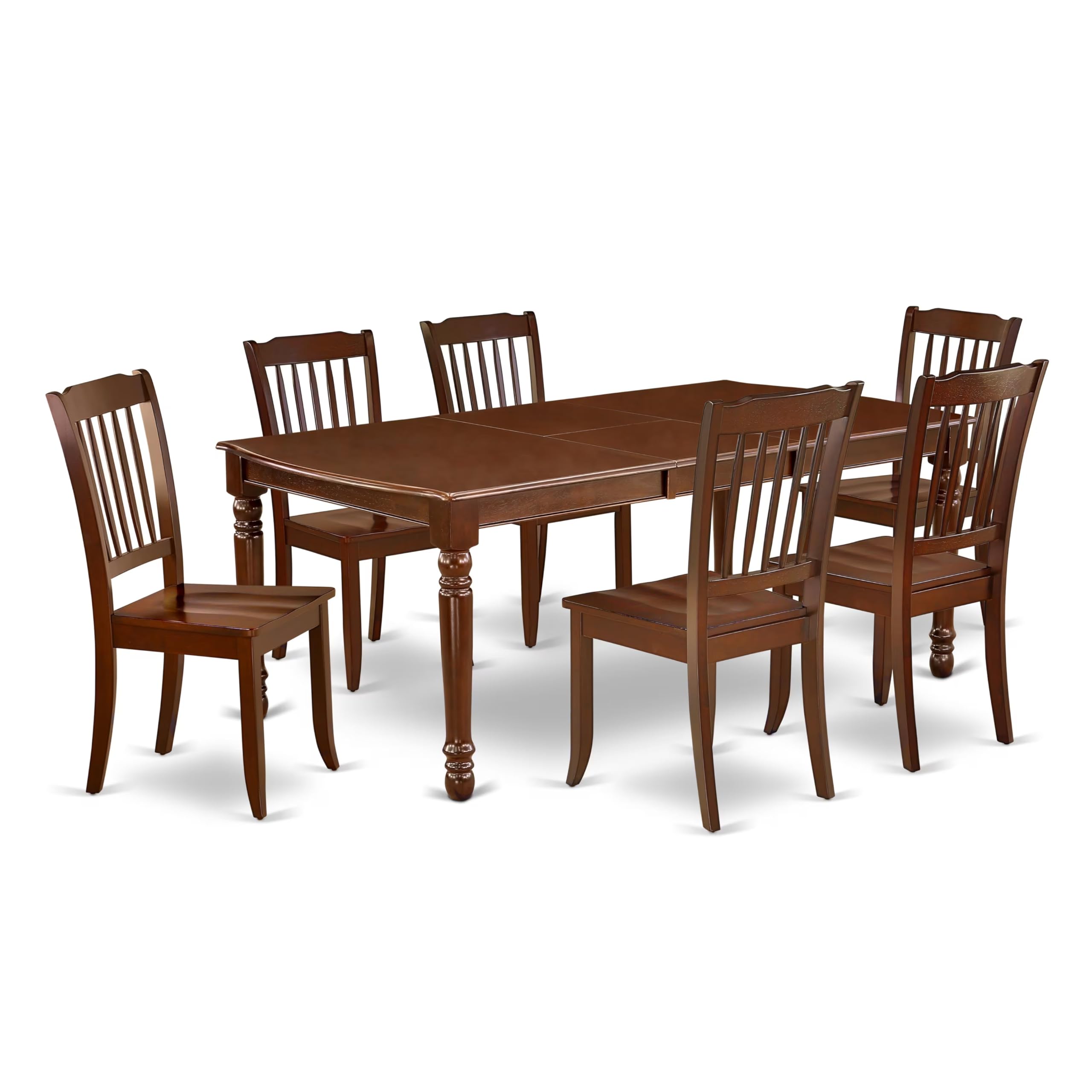 DODA7-MAH-W 7PC Rectangular 60/78 inch Table with 18 In Leaf and 6 vertical slatted Chairs