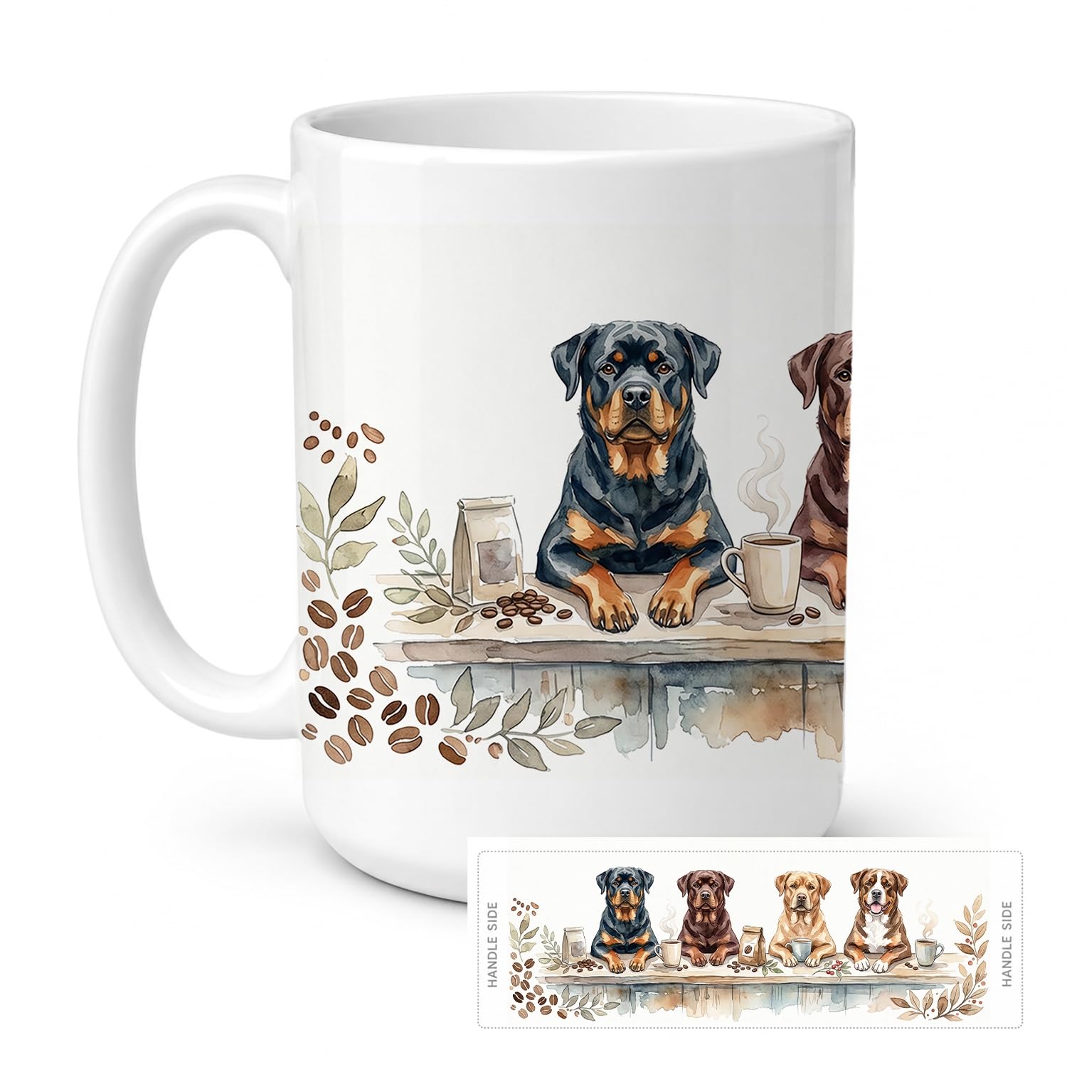 Carolines Treasures Rottweilers Morning Coffee Ceramic Coffee Mug 15 oz Decorative Large C Handle Mug Cup for Tea, Cocoa Hot Chocolate