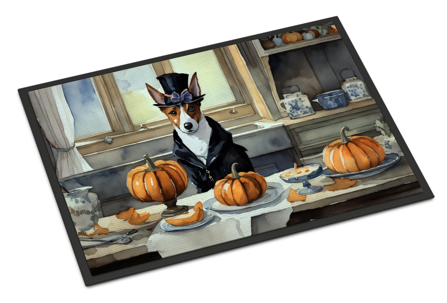 Carolines Treasures DAC1730MAT Basenji Fall Kitchen Pumpkins Doormat 18x27 Front Door Mat Indoor Outdoor Rugs for Entryway, Non Slip Washable Low Pile, 18H X 27W