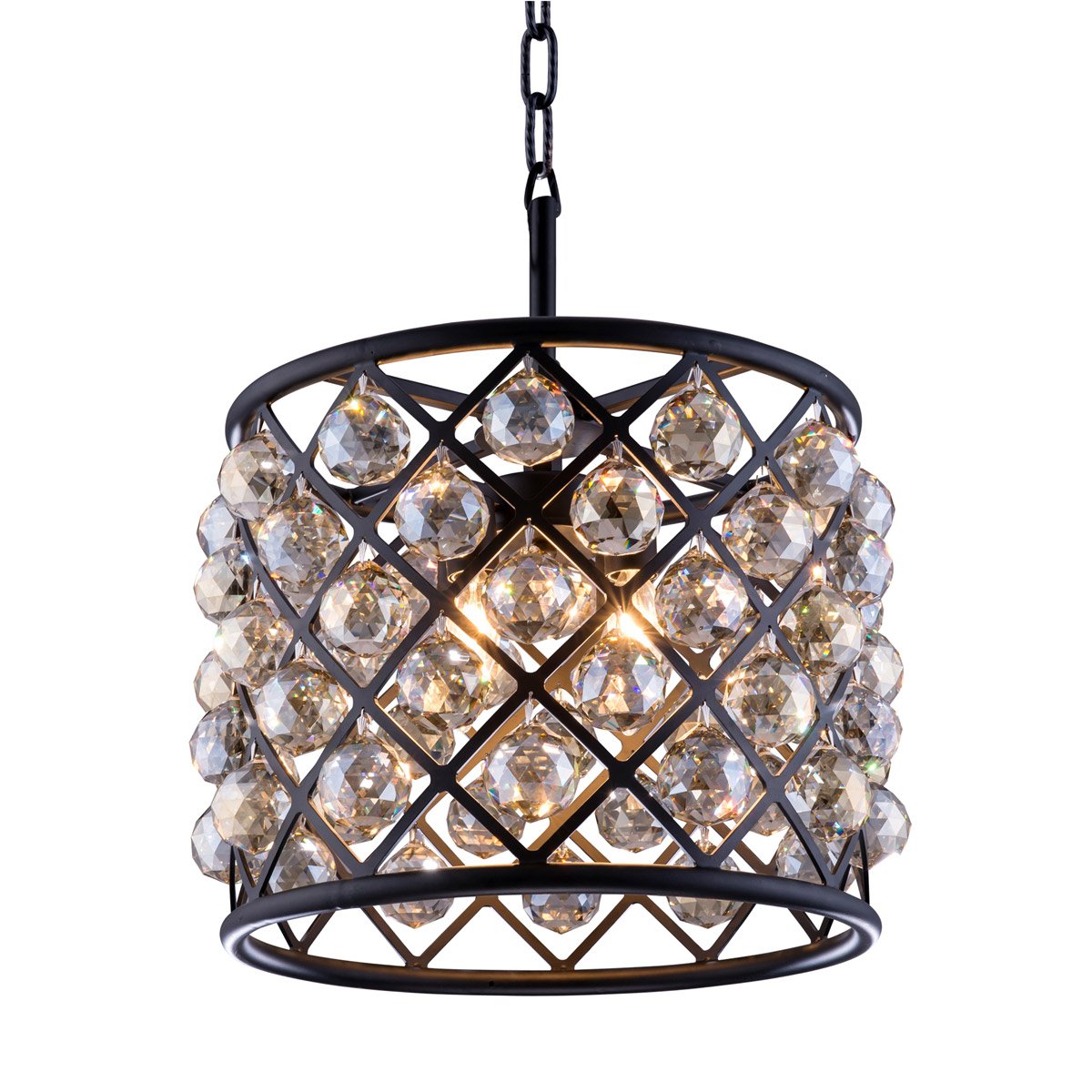 Madison 4 light Matte Black Pendant Golden Teak (Smoky) Royal Cut Crystal