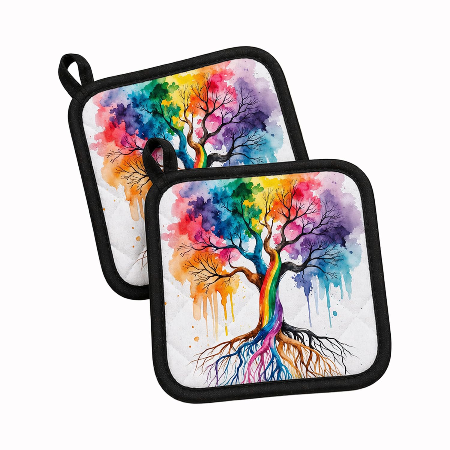 Carolines Treasures Rooted in Gay Pride Pot Holder Set of 2 Heat Resistant Quilted Hot Pads 7.5 x 7.5 Inch, Insulated Kitchen Trivets for Cooking & Baking