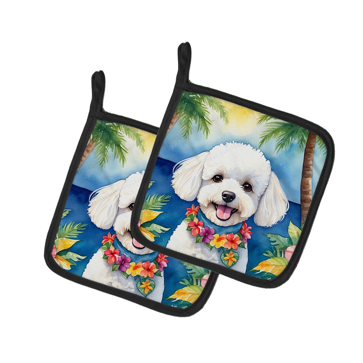 Bichon Frise Luau Pair of Pot Holders