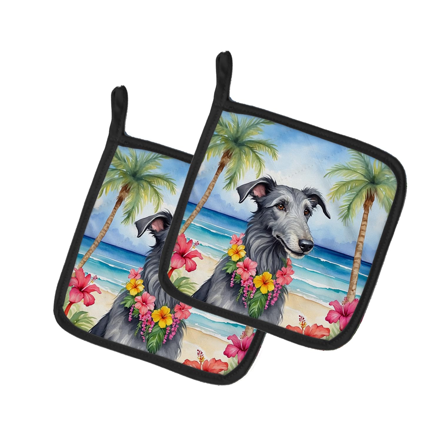 Scottish Deerhound Luau Pair of Pot Holders