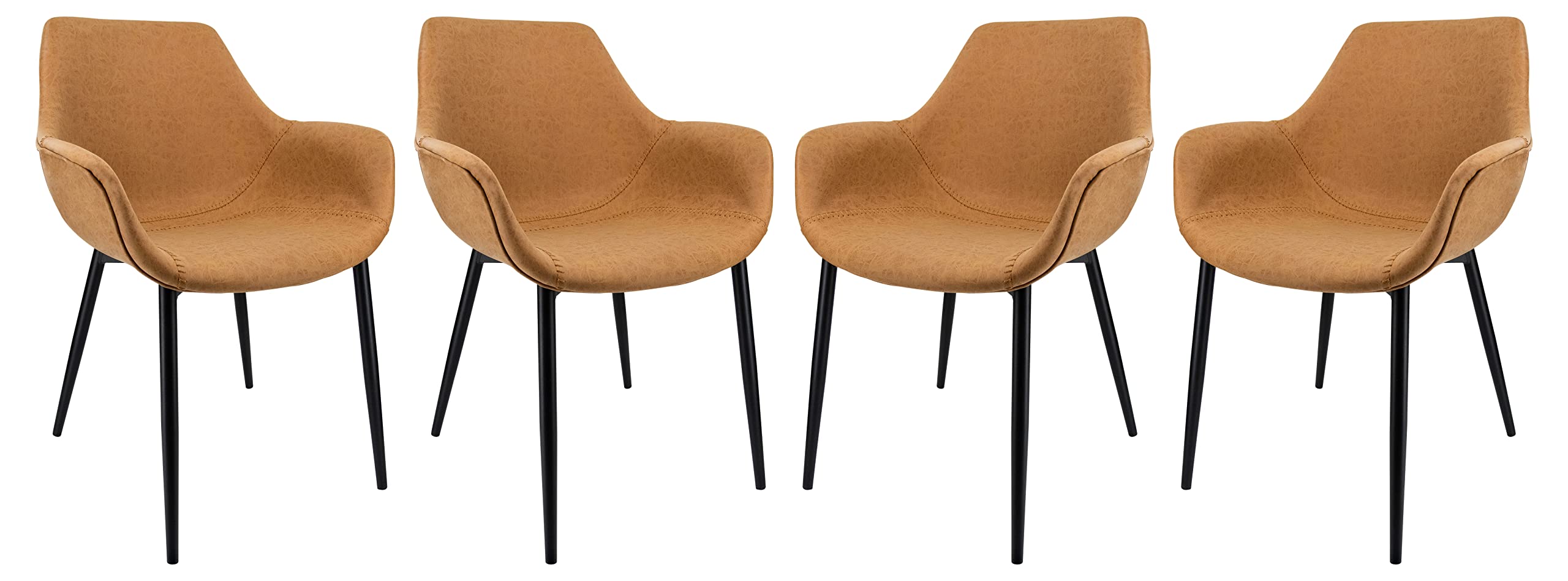 Leisuremod Markley Modern Leather Dining Armchair Kitchen Chairs With Metal Legs Set Of 4 Light Brown