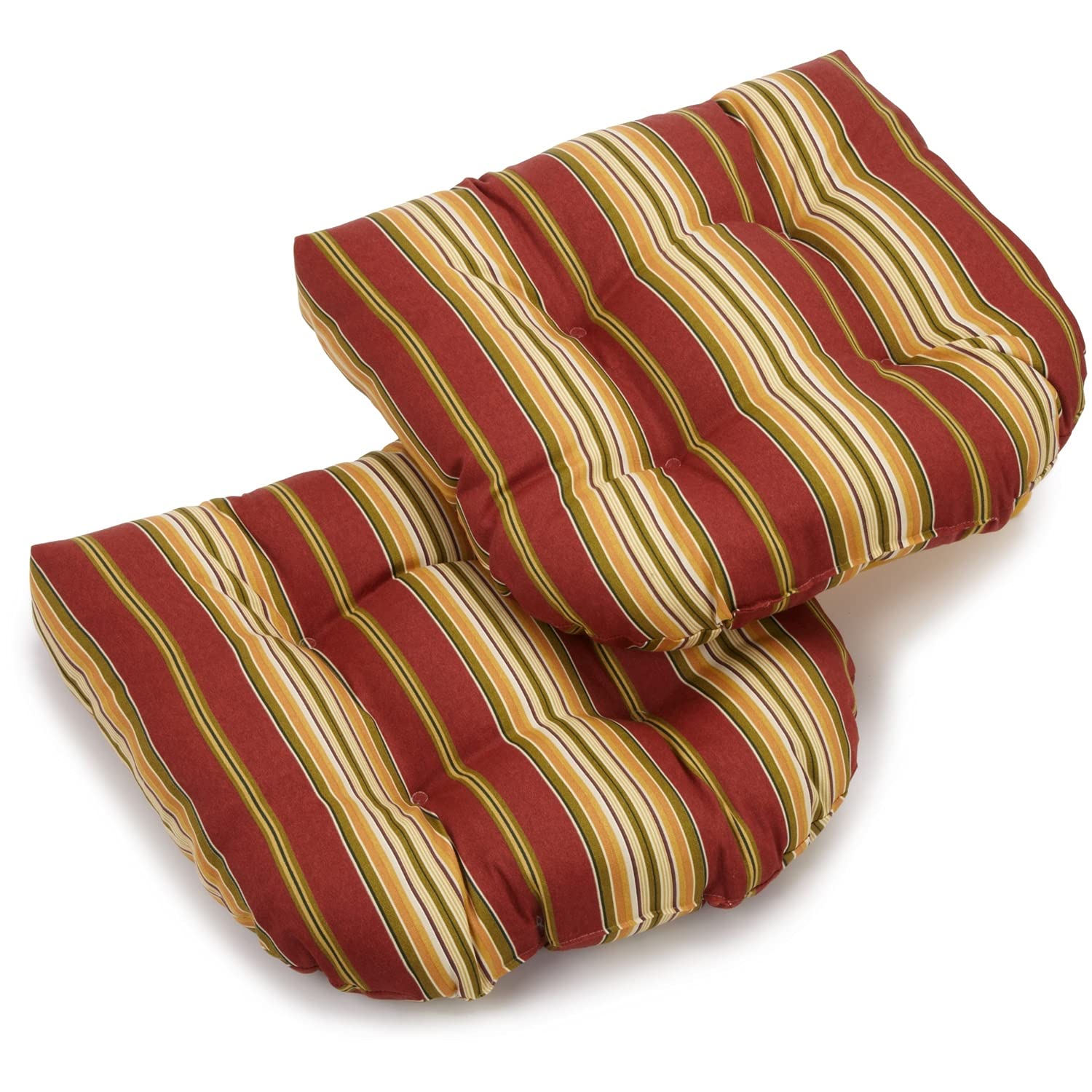 19-inch U-Shaped Outdoor Spun Polyester Tufted Dining Chair Cushion (Set of 2) - Kingsley Stripe Ruby