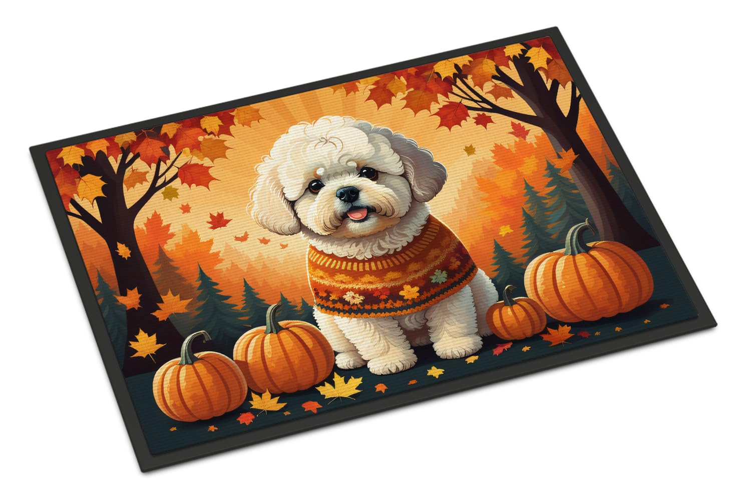 Carolines Treasures DAC1020MAT Bichon Frise Fall Doormat 18x27 Front Door Mat Indoor Outdoor Rugs for Entryway, Non Slip Washable Low Pile, 18H X 27W