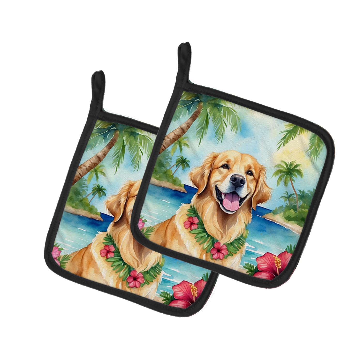 Golden Retriever Luau Pair of Pot Holders