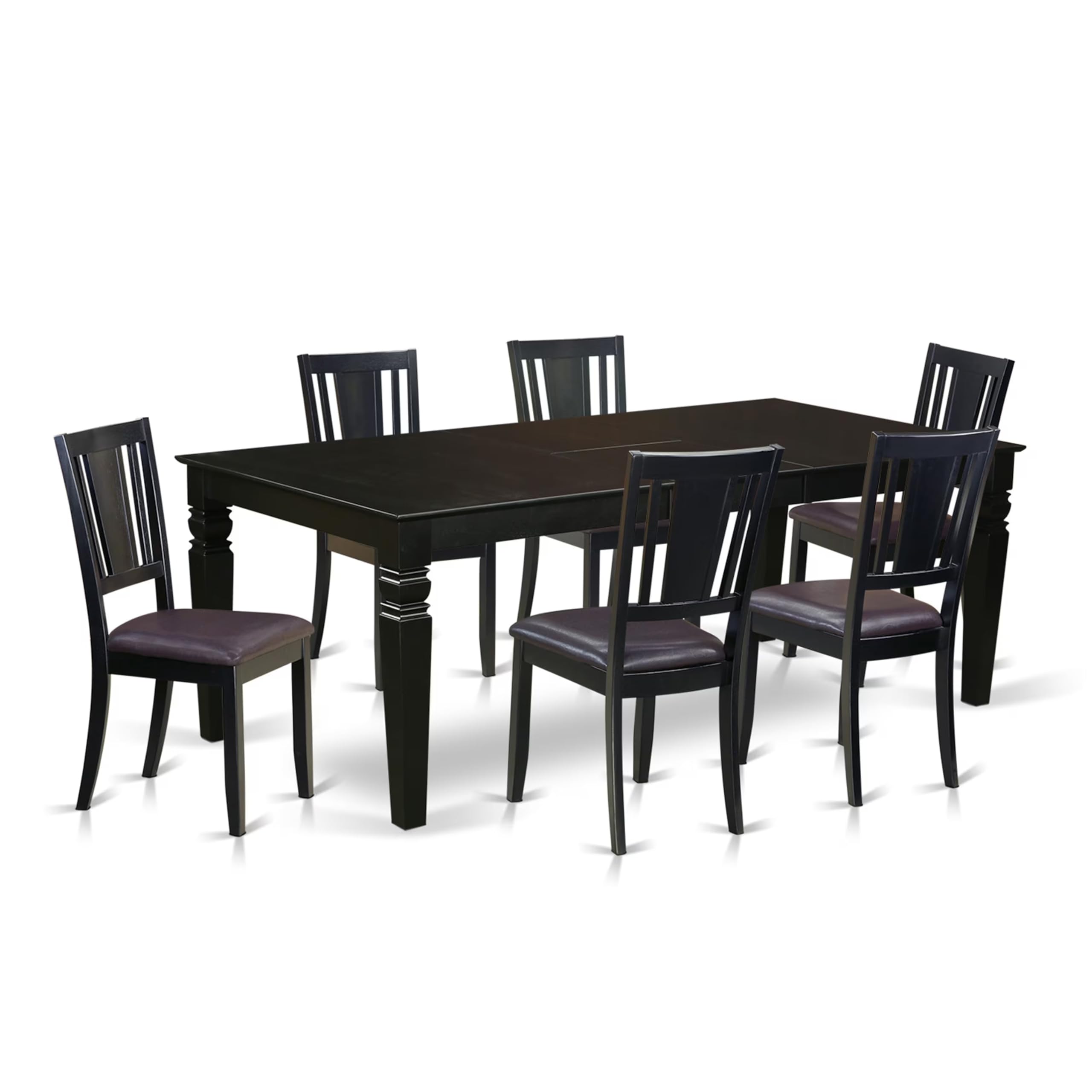 7  Pc  Dining  Room  set  with  a  Dining  Table  and  6  Leather  Kitchen  Chairs  in  Black