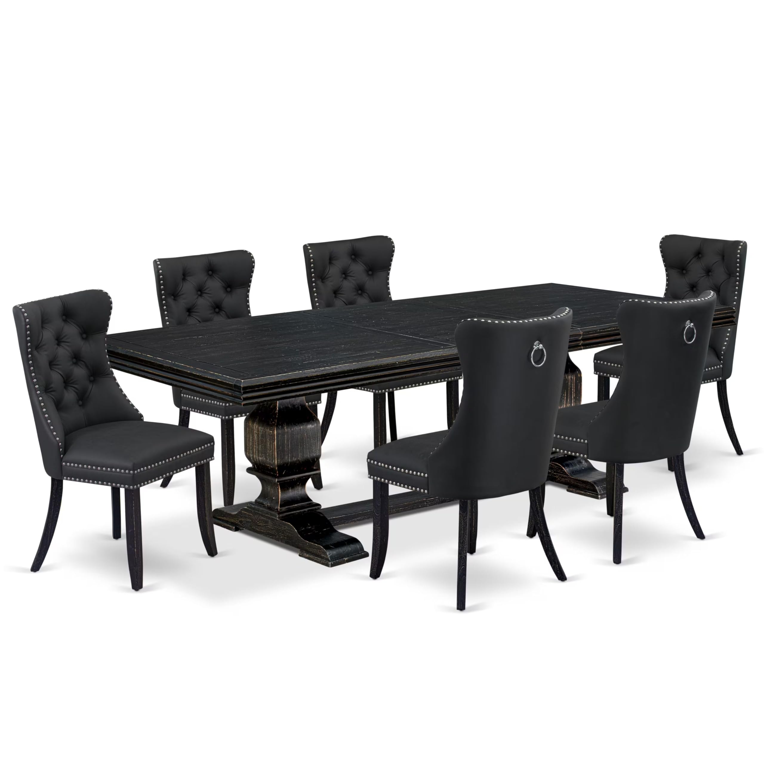 7 Pieces Dining Set Contains a Rectangle Kitchen Table and 6 Modern Chairs