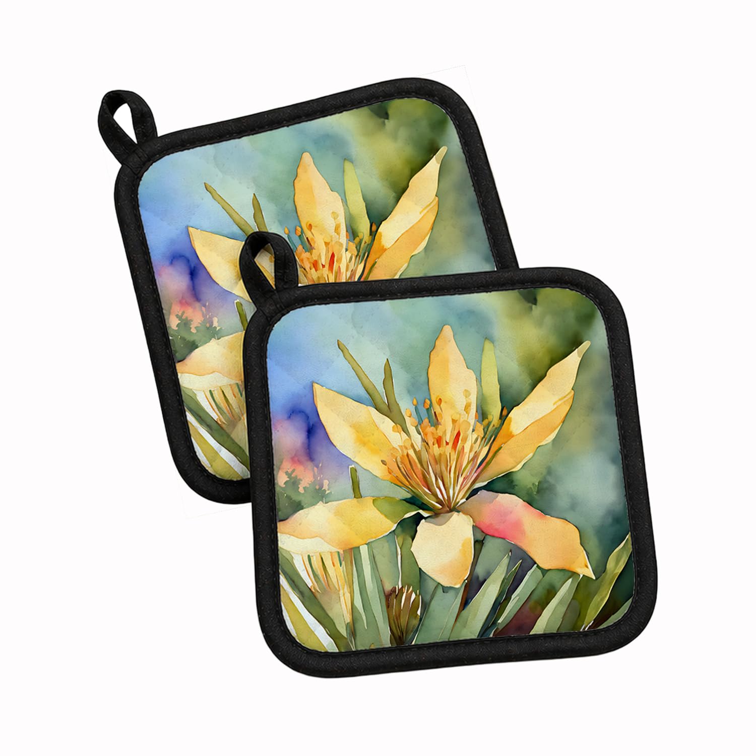 Carolines Treasures New Mexico Yucca Flower in Watercolor Pair of Pot Holders Kitchen Heat Resistant Pot Holders Sets Oven Hot Pads for Cooking Baking BBQ, 7 1/2 x 7 1/2
