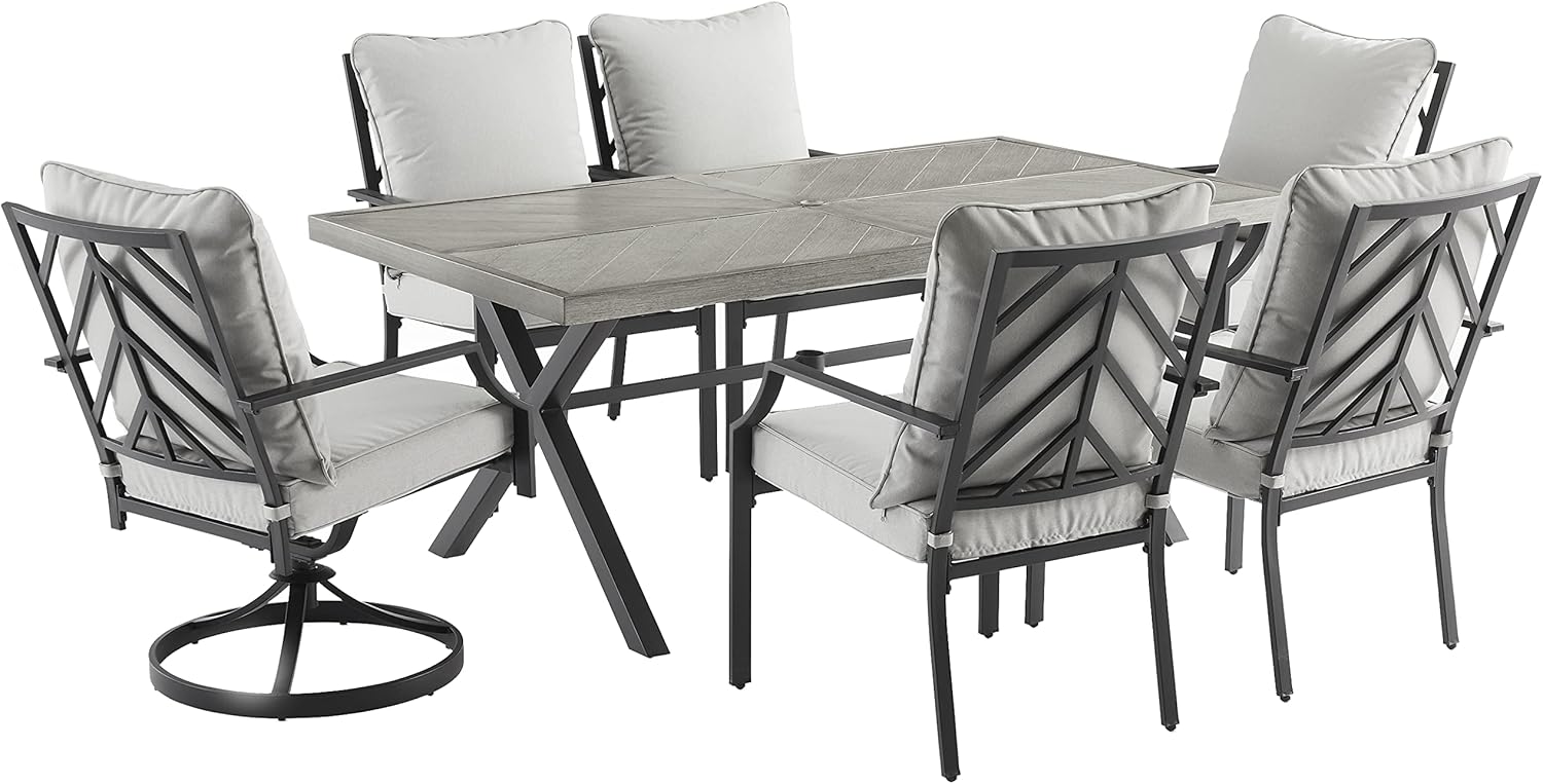 Otto 7 Piece Outdoor Dining Set Gray, Matte Black - Table, 2 Swivel Chairs, & 4 Stationary Chairs