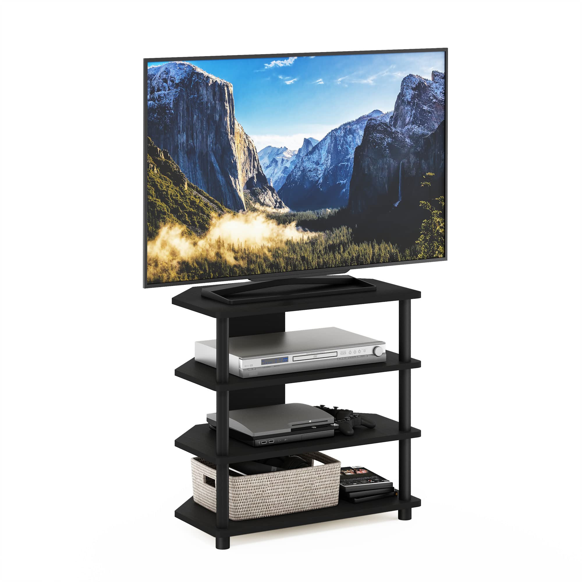 Furinno 15093BW/BK Turn-N-Tube Easy Assembly 4-Tier Petite TV Stand, Blackwood