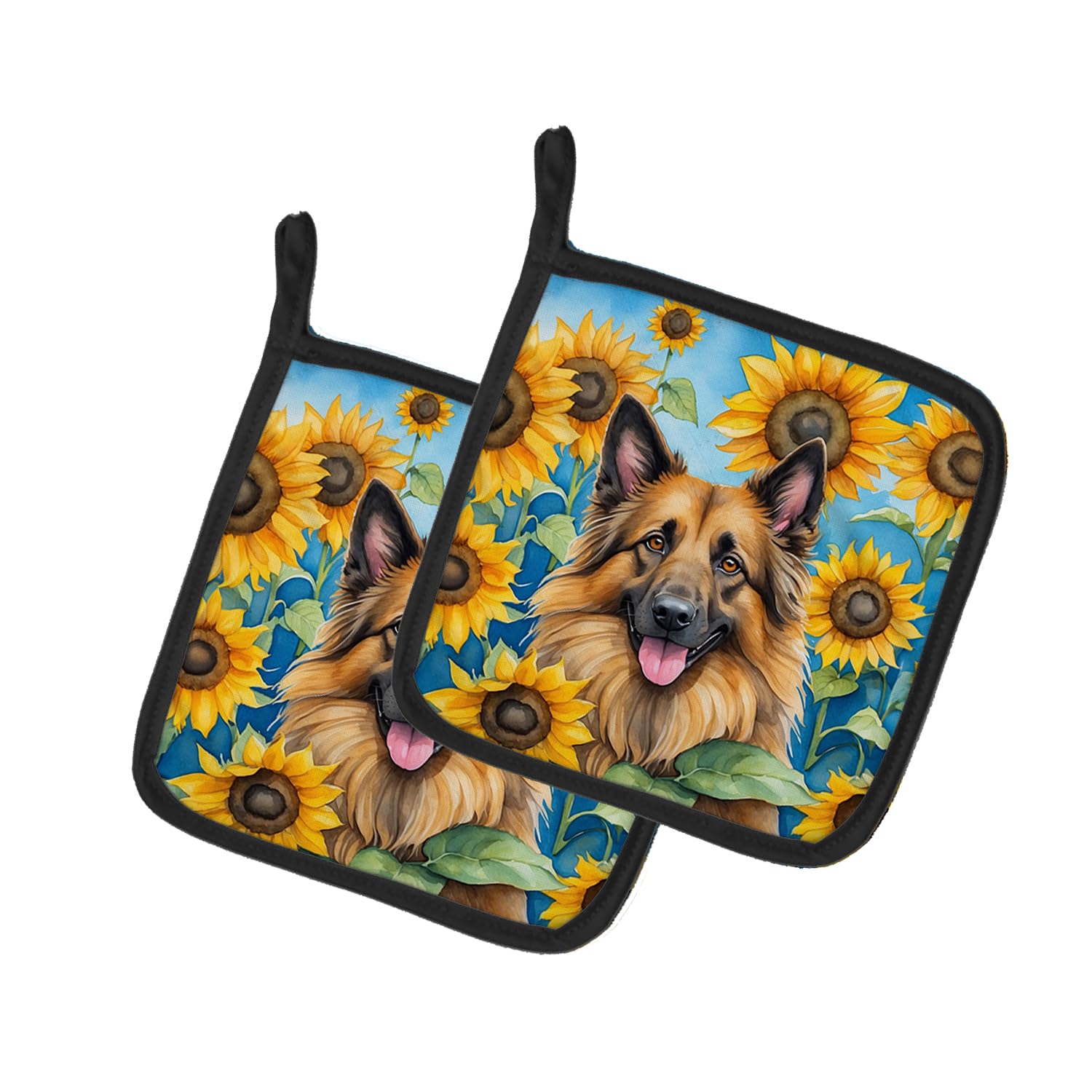 Belgian Tervuren in Sunflowers Pair of Pot Holders