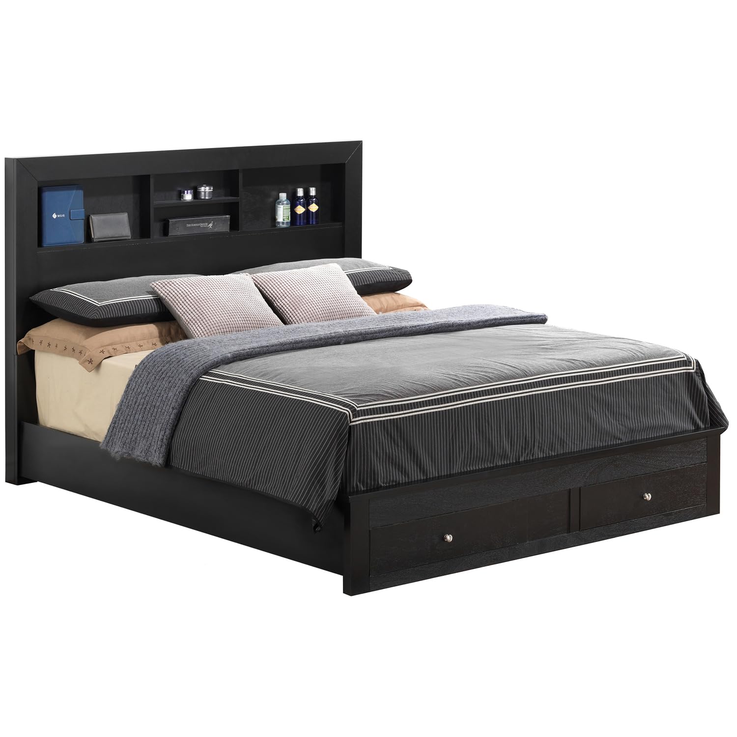 Burlington Black Full Storage Platform Bed with Storage Drawers and Storage Shelves