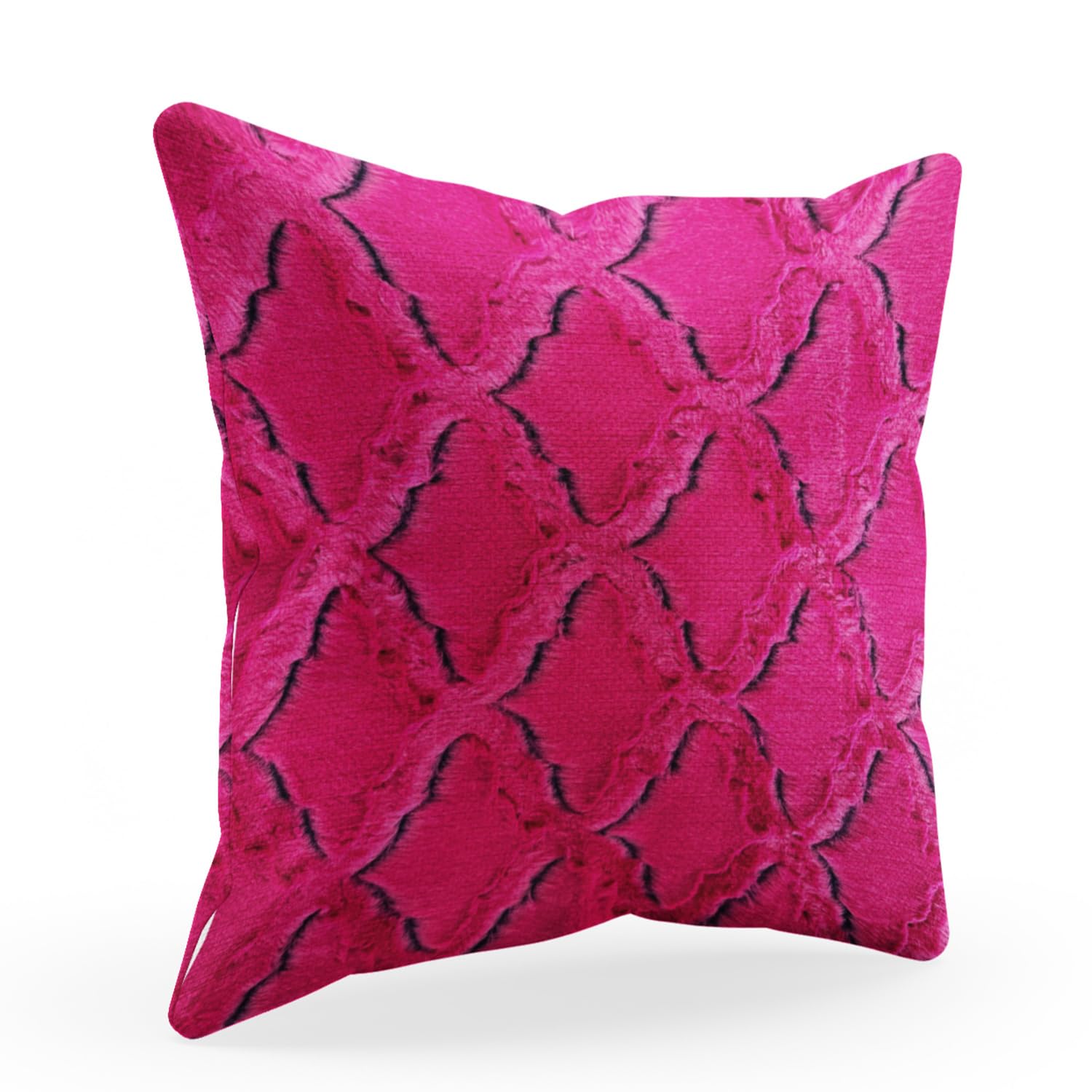 Plutus Fuchsia Purple Diamond Animal Faux Fur Luxury Throw Pillow - Double sided  18 x 18”