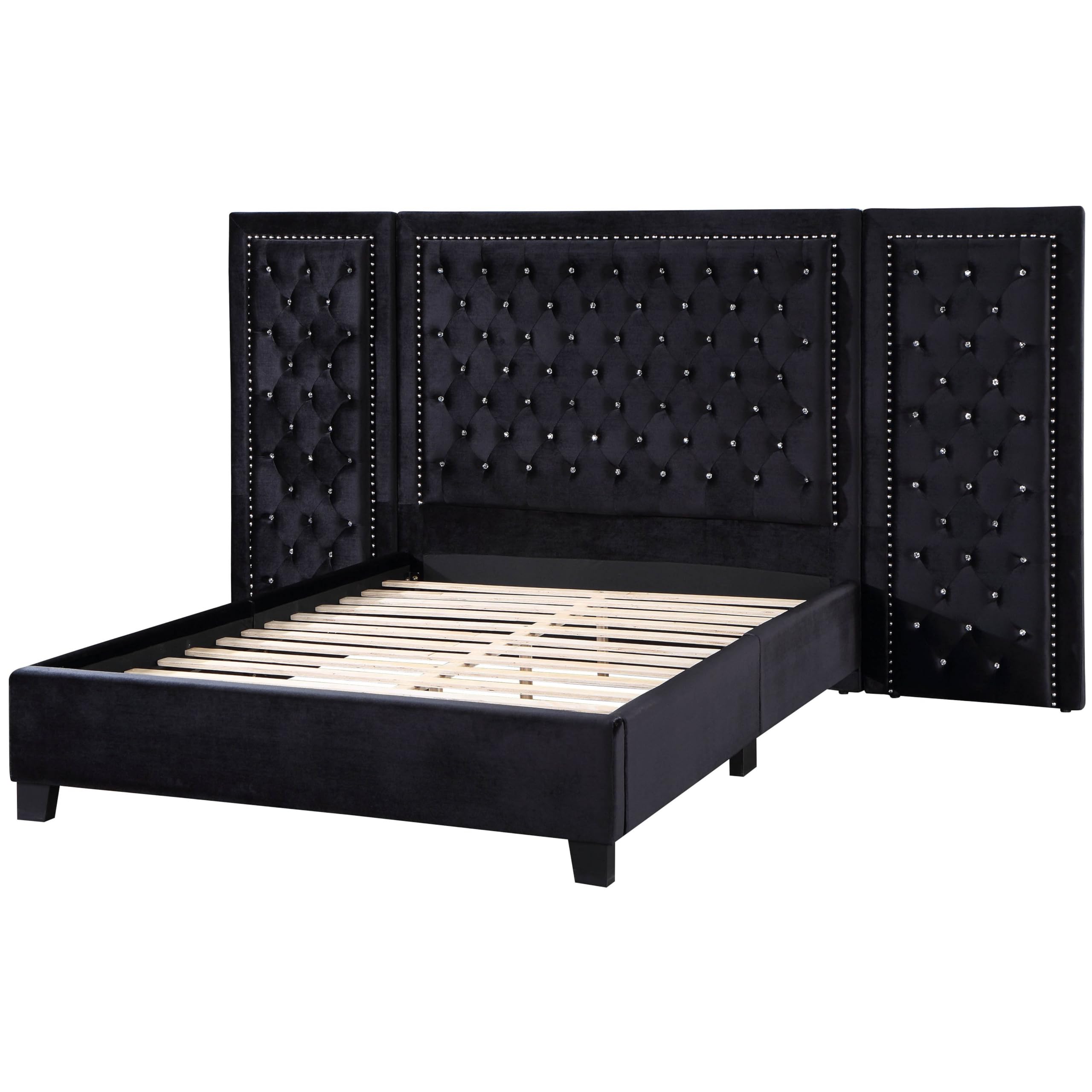 BD00975Q Queen Bed - Black Velvet, Damazy (1Set/2Ctn)