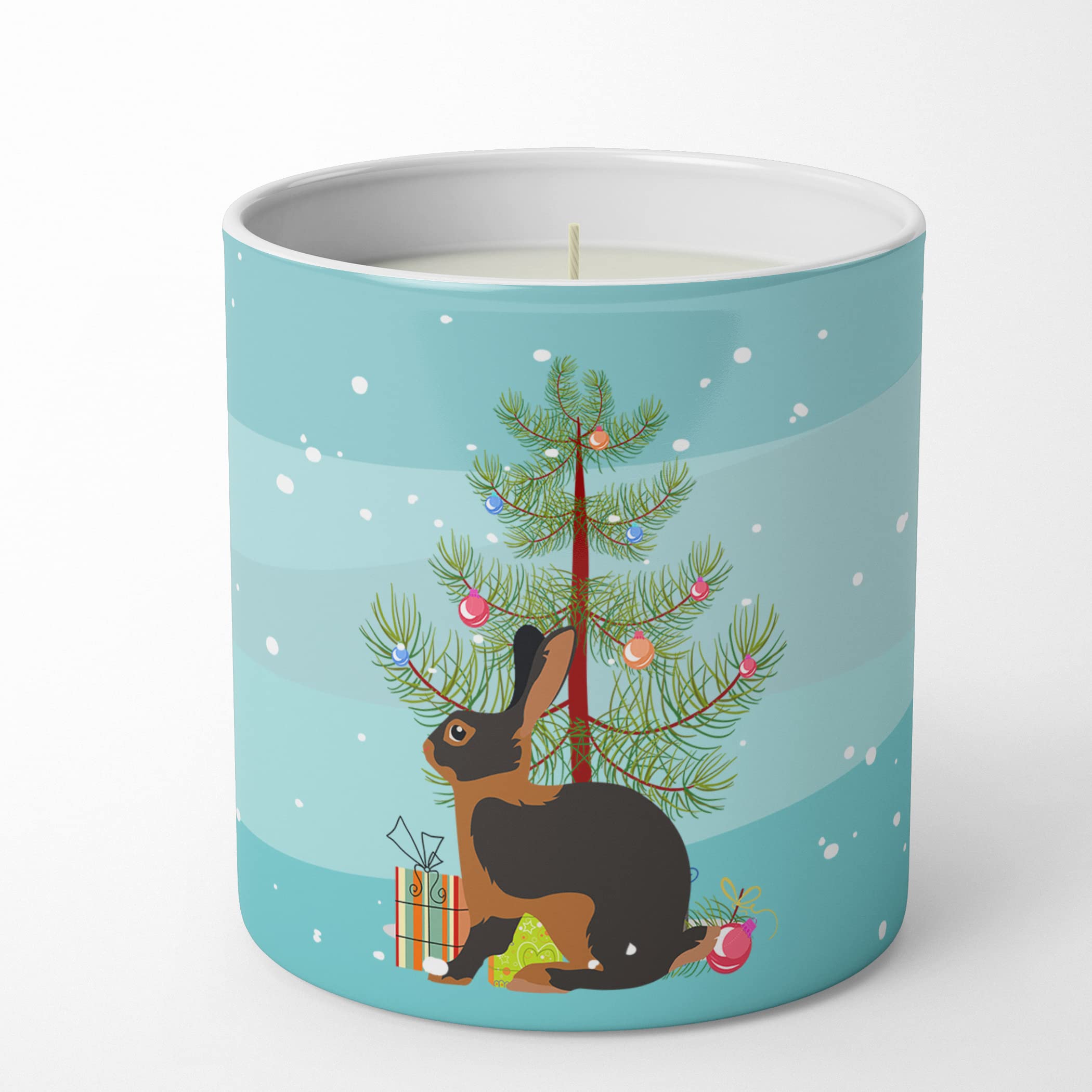 Carolines Treasures BB9330CDL Tan Rabbit Christmas 10 oz Decorative Soy Candle, Teal Nature Soy Wax Essential Oil Home Decor Ideal for Bedroom Kitchen Bath Office Gift, 10 oz