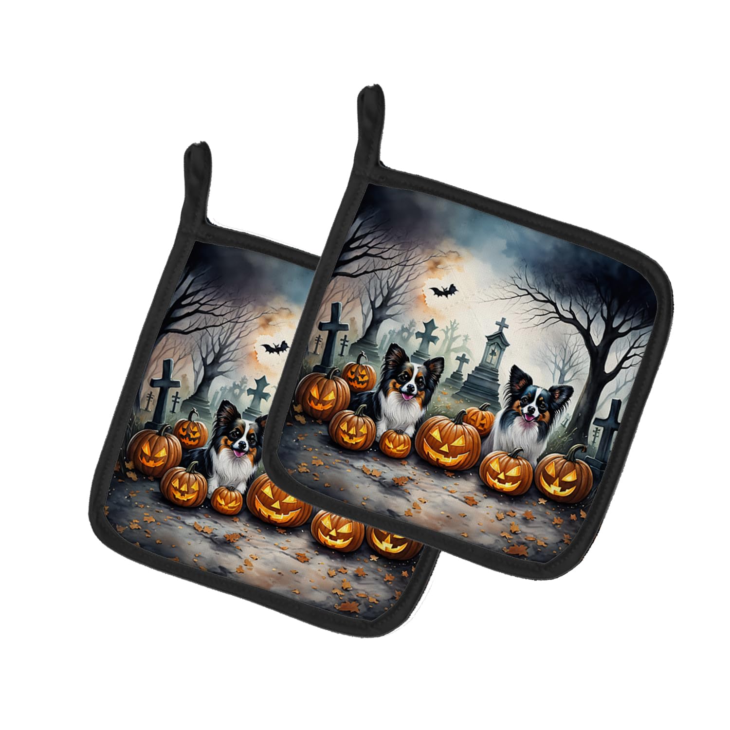 Papillon Spooky Halloween Pair of Pot Holders