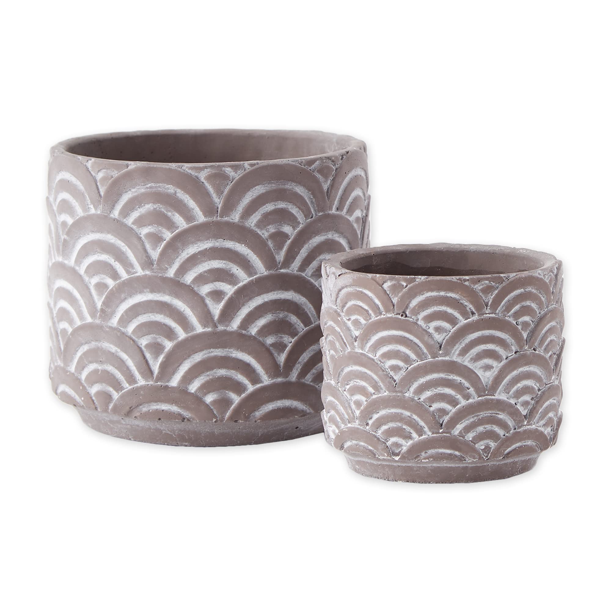 BLACK SCALLOPED CEMENT FLOWER POT SET/2