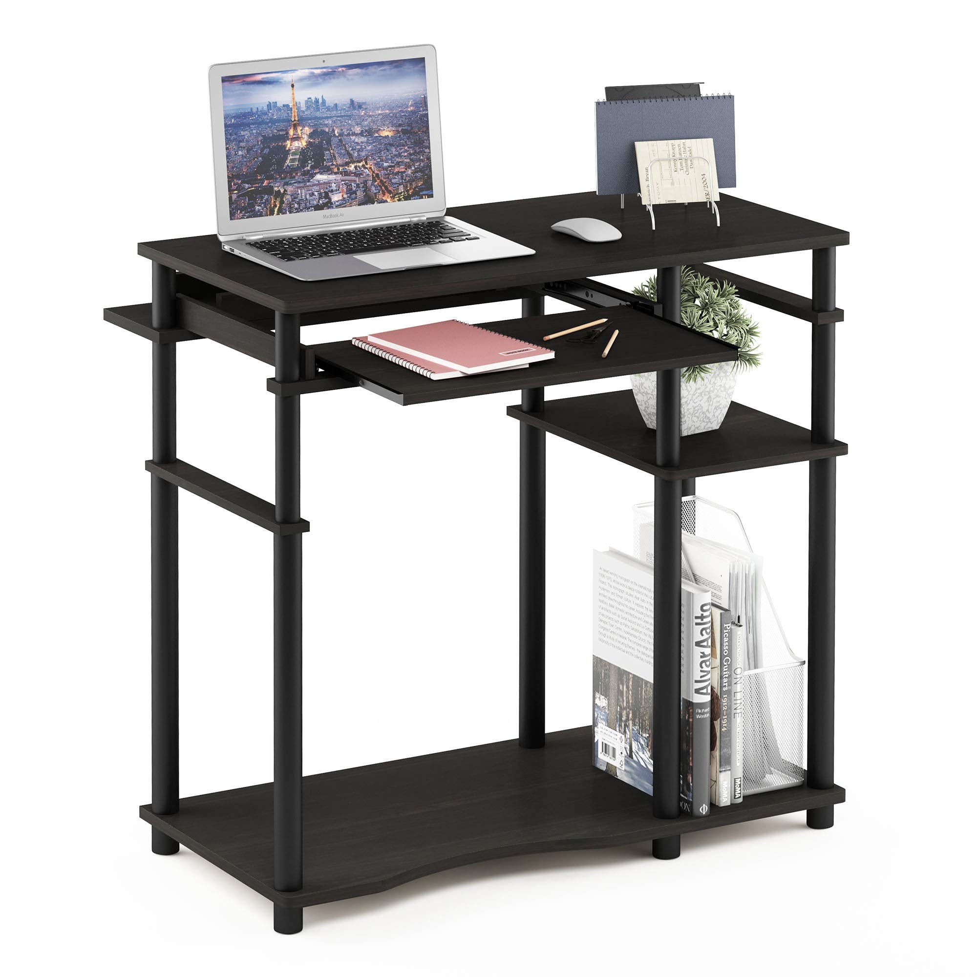 Furinno Abbott Computer Desk with Bookshelf, Espresso/Black, 17097EX/BK