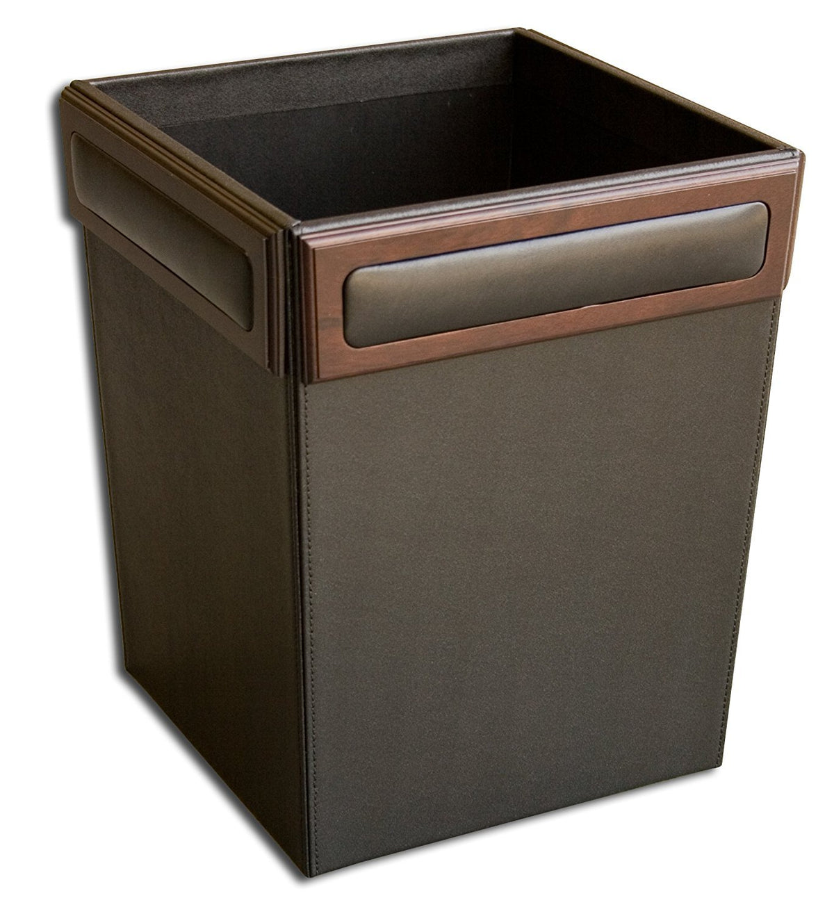 Dacasso Walnut And Leather Waste Basket
