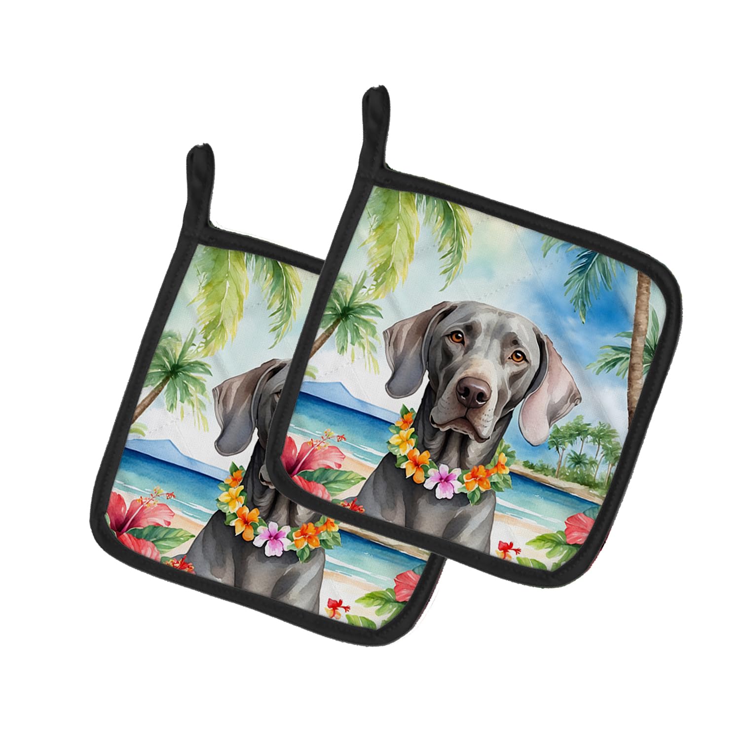 Weimaraner Luau Pair of Pot Holders