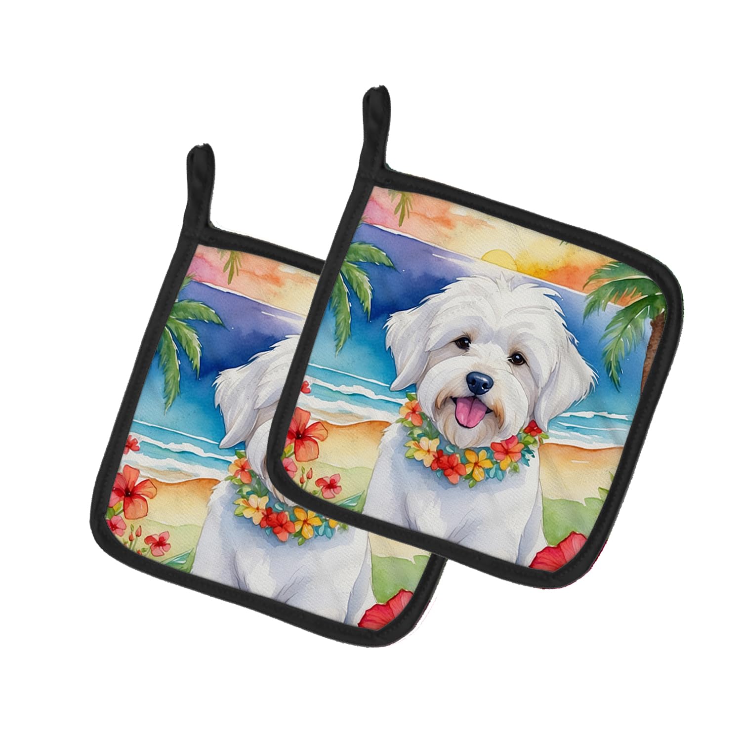 Coton de Tulear Luau Pair of Pot Holders