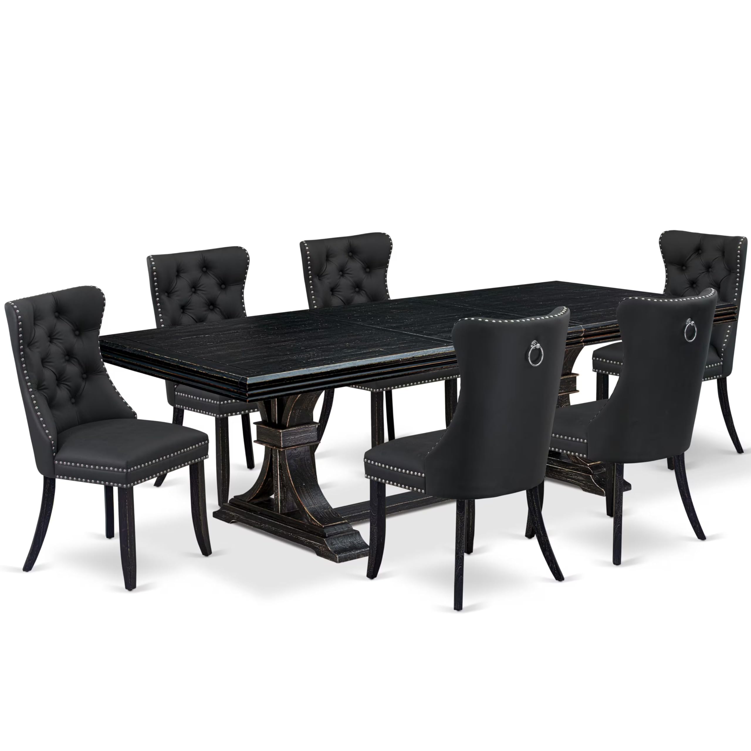 7 Pieces Dining Set Contains a Rectangle Kitchen Table and 6 Modern Chairs