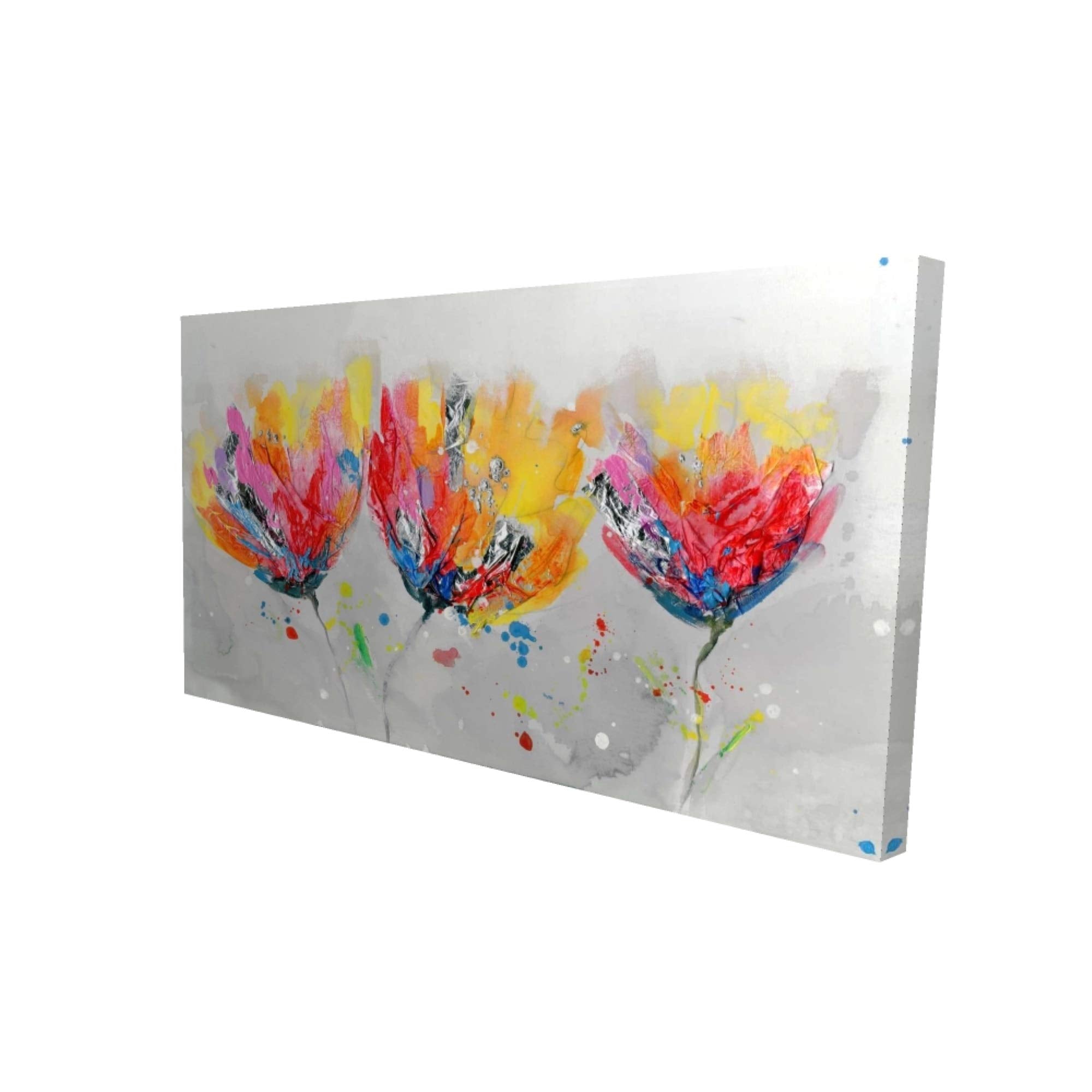 FOUR COLORED FLOWERS ON GRAY BACKGROUND - Print on canvas by Begin Edition