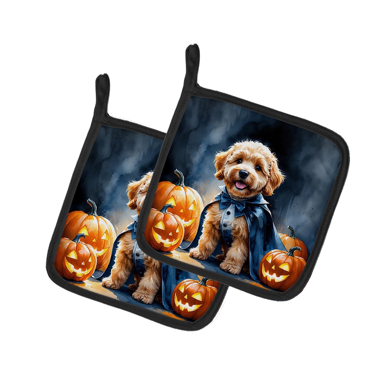 Carolines Treasures Goldendoodle Puppy Halloween Pair of Pot Holders Kitchen Heat Resistant Pot Holders Sets Oven Hot Pads for Cooking Baking BBQ, 7 1/2 x 7 1/2