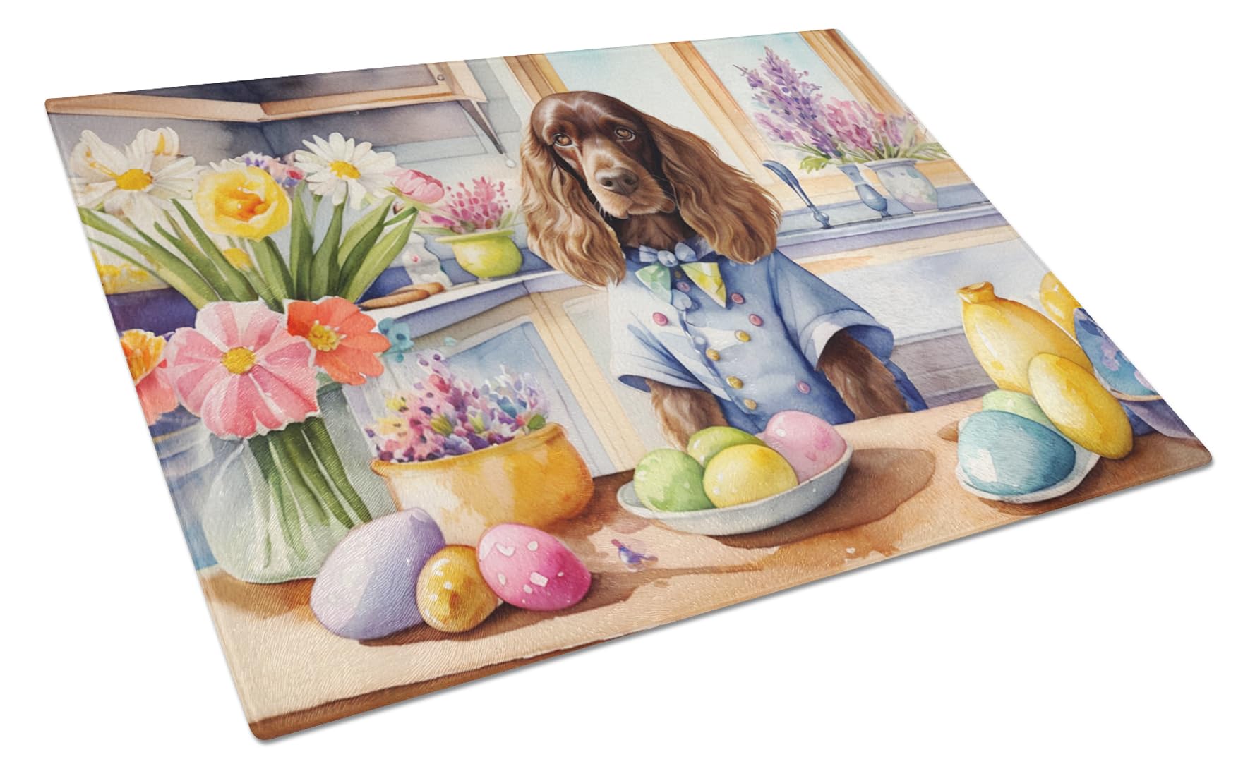 Carolines Treasures DAC6807LCB Decorating Easter English Cocker Spaniel Glass Cutting Board Decorative Tempered Glass Kitchen Cutting and Serving Board Large Size Chopping Board