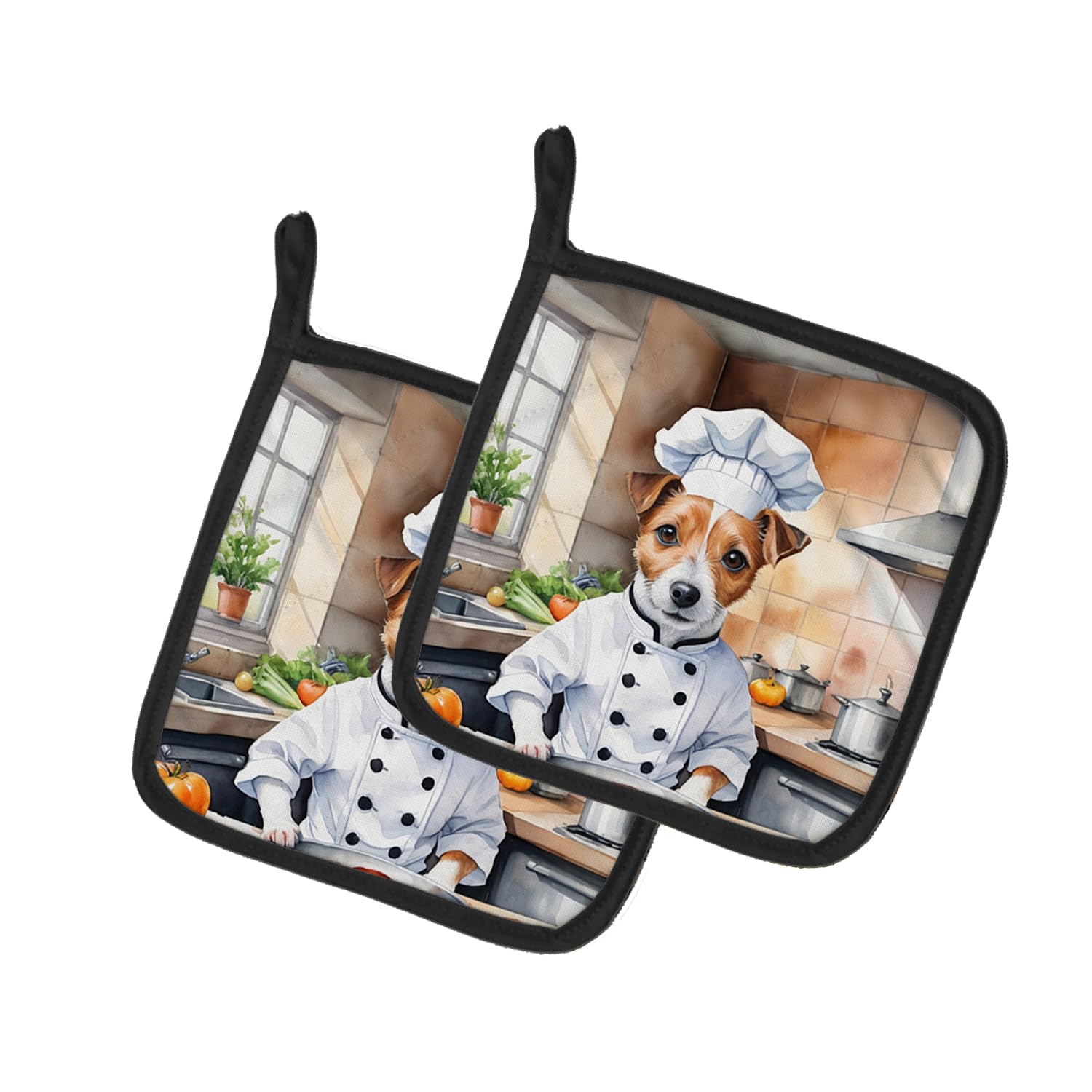 Jack Russell Terrier The Chef Pair of Pot Holders