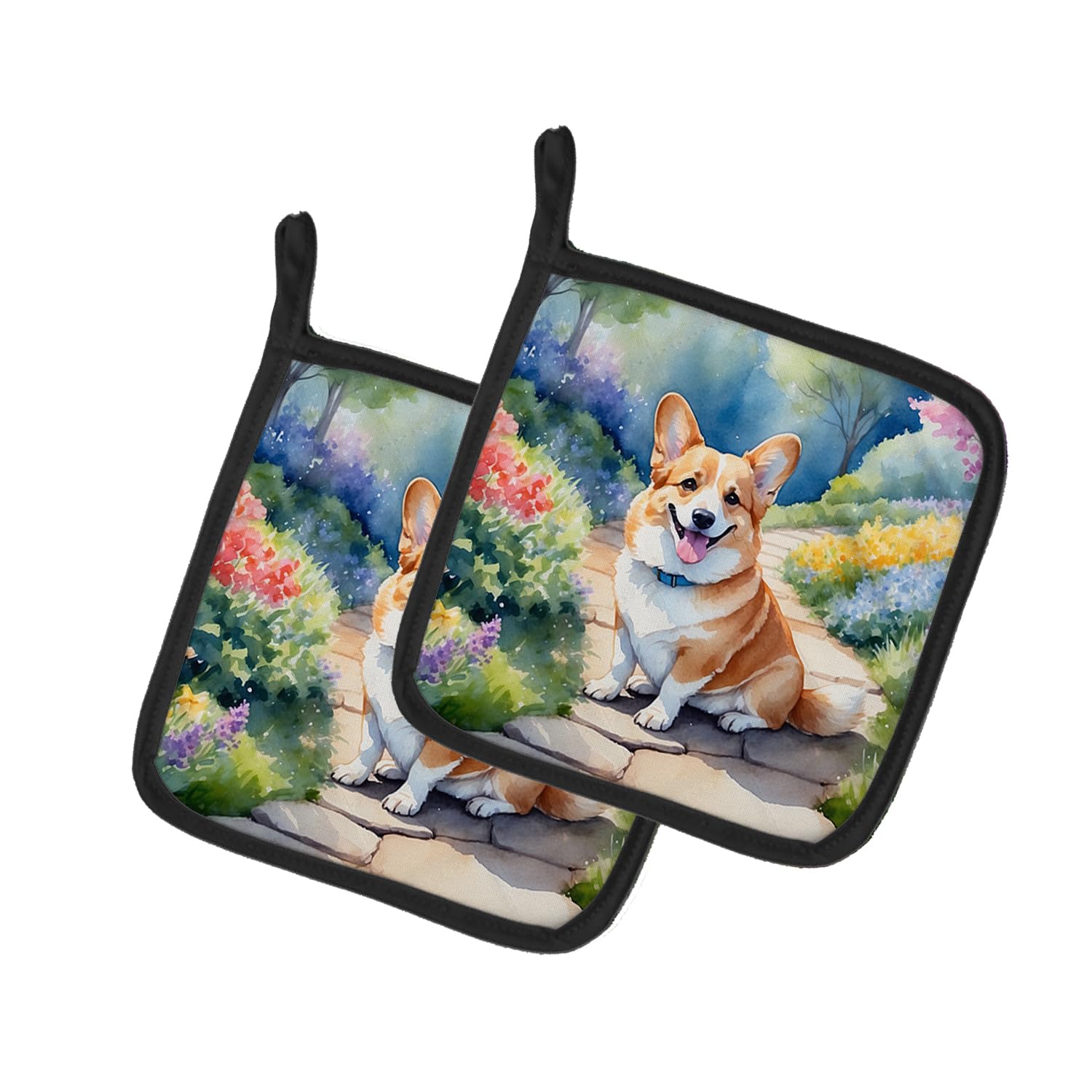 Corgi Spring Path Pair of Pot Holders